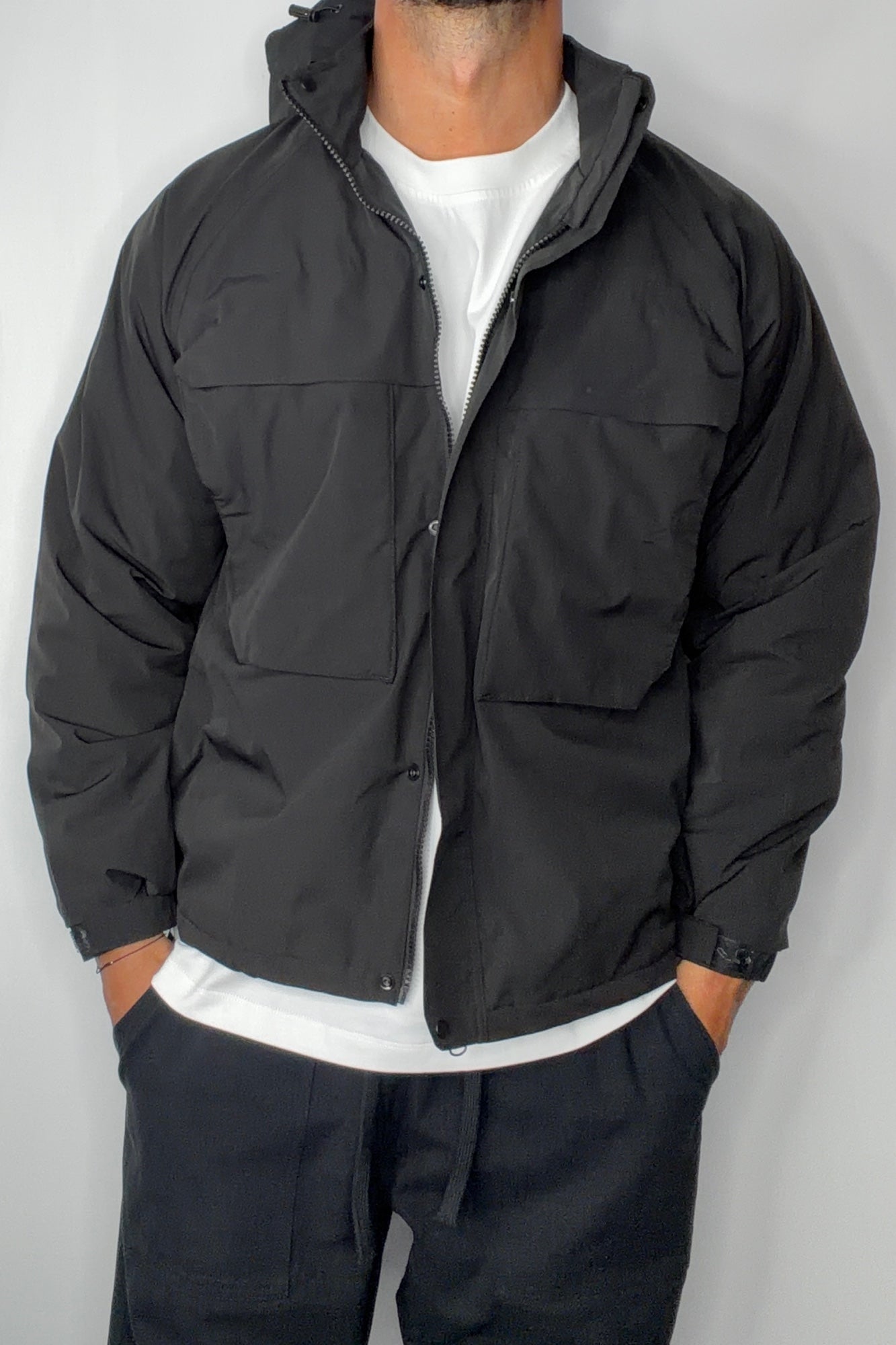 Removable Hood Windbreaker Black
