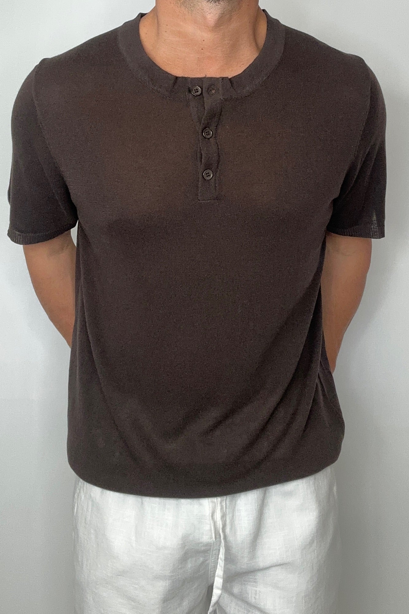 Knitted Henley Tee Chocolate