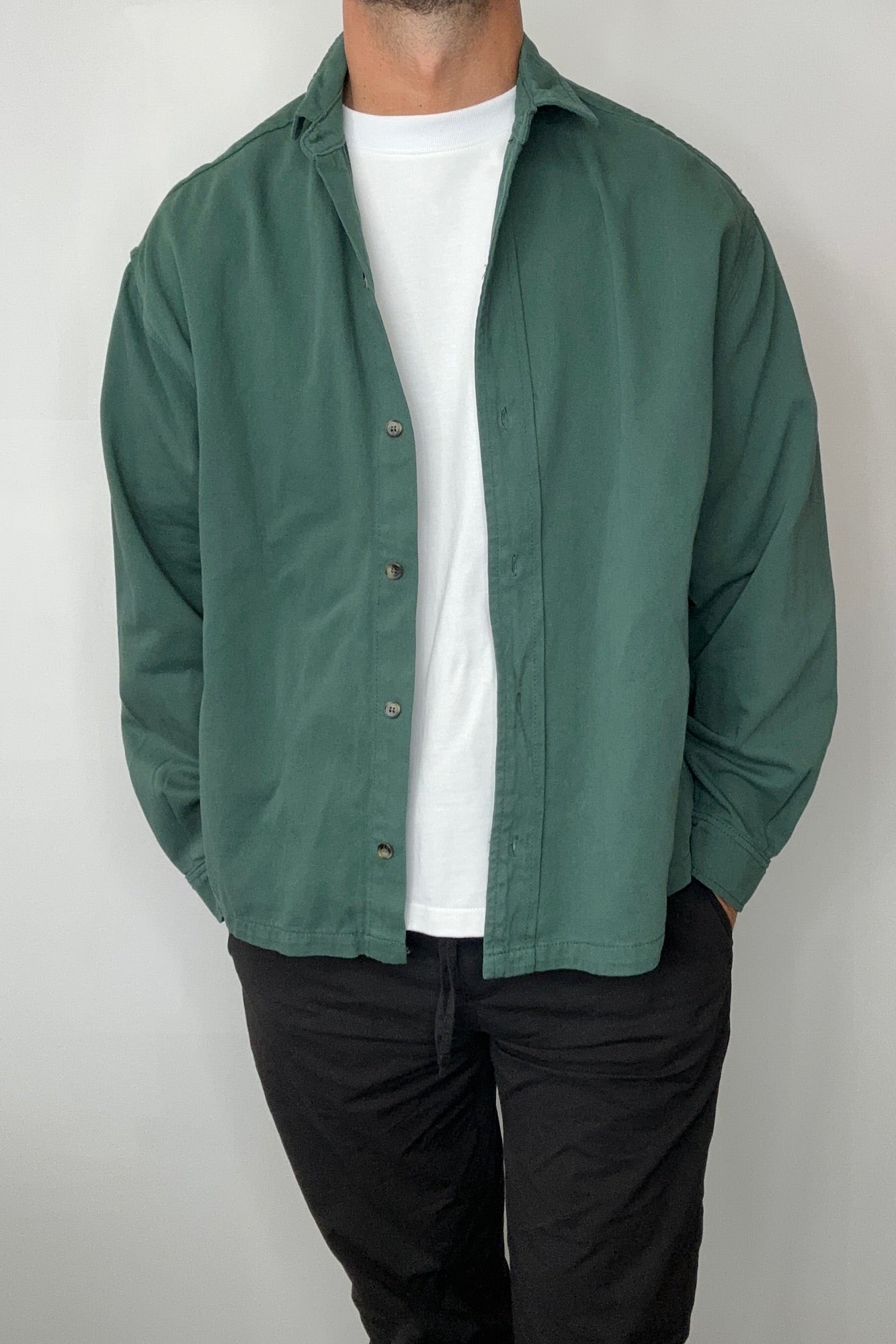 Phillip Washed Cotton Overshirt Green