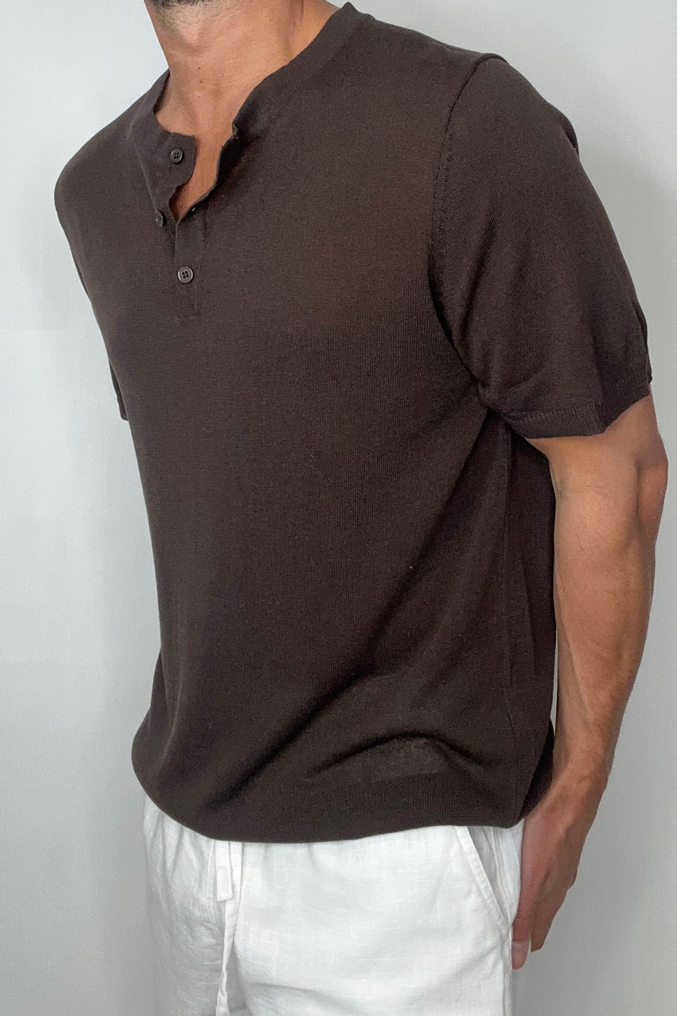 Knitted Henley Tee Chocolate