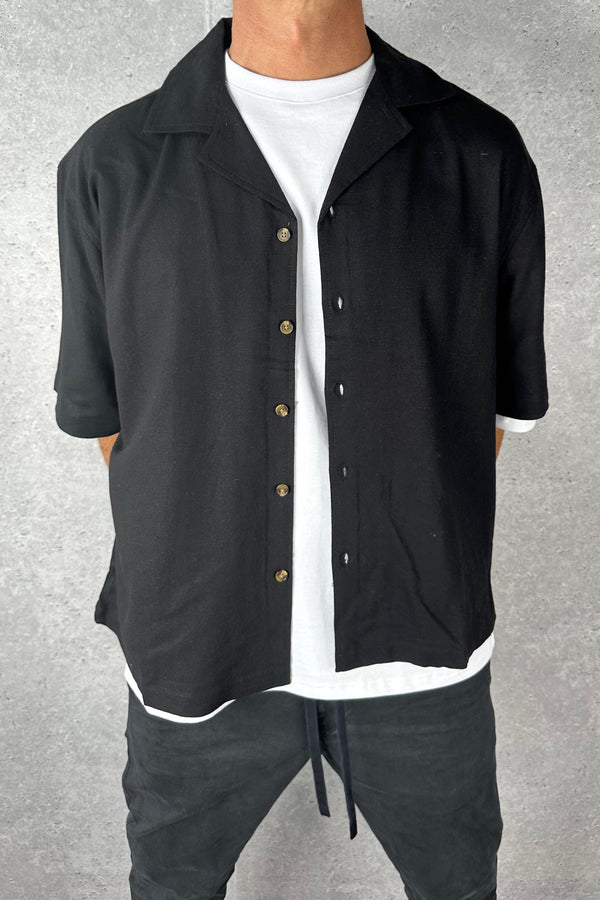 Raf Cropped Shirt Linen Black