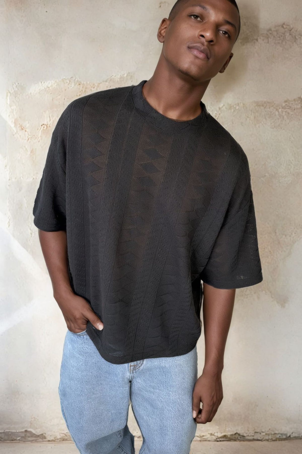 Ottis Knitted Crew Neck Tee Black