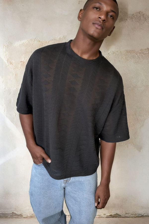 Ottis Knitted Crew Neck Tee Black