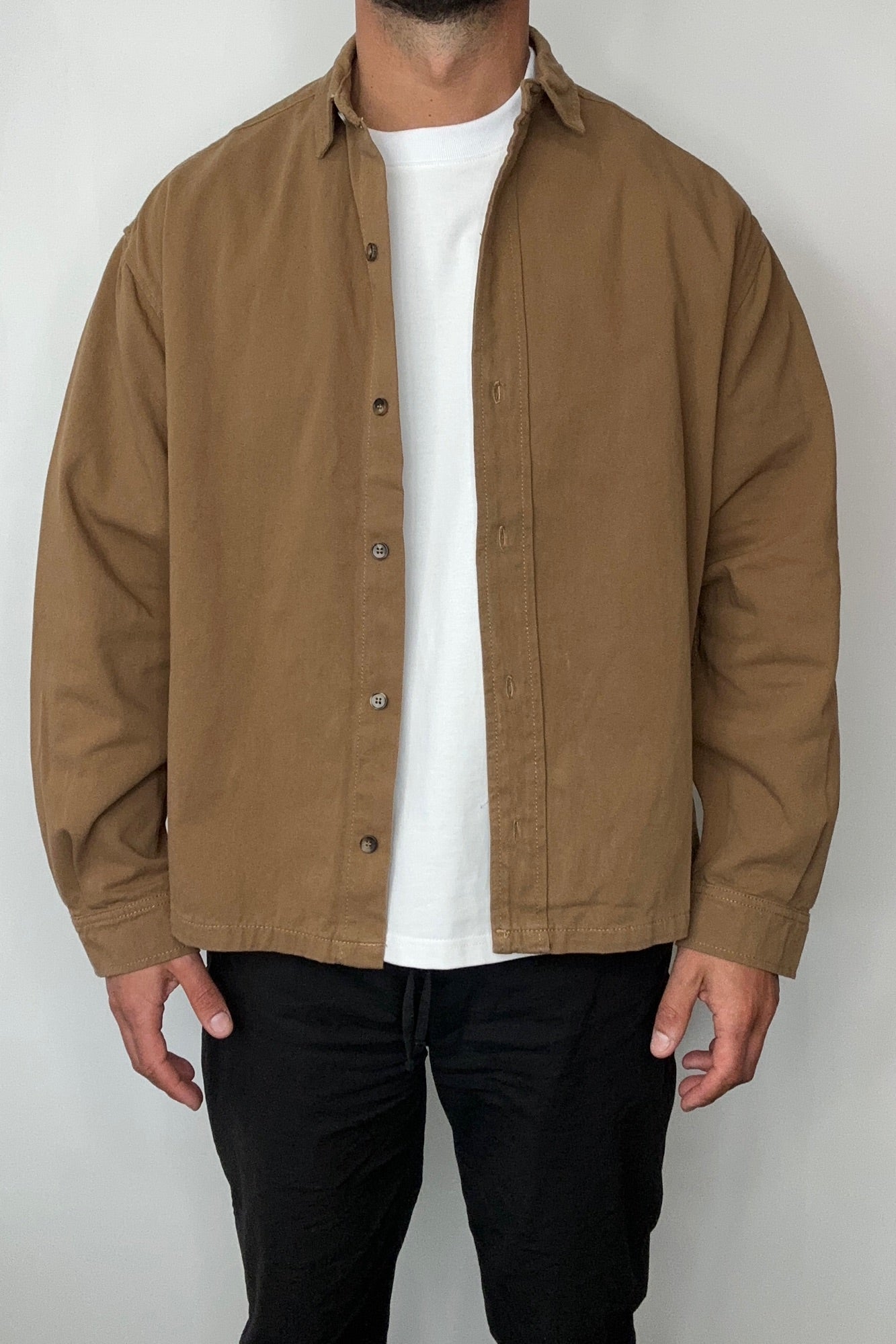Phillip Washed Cotton Overshirt Tan