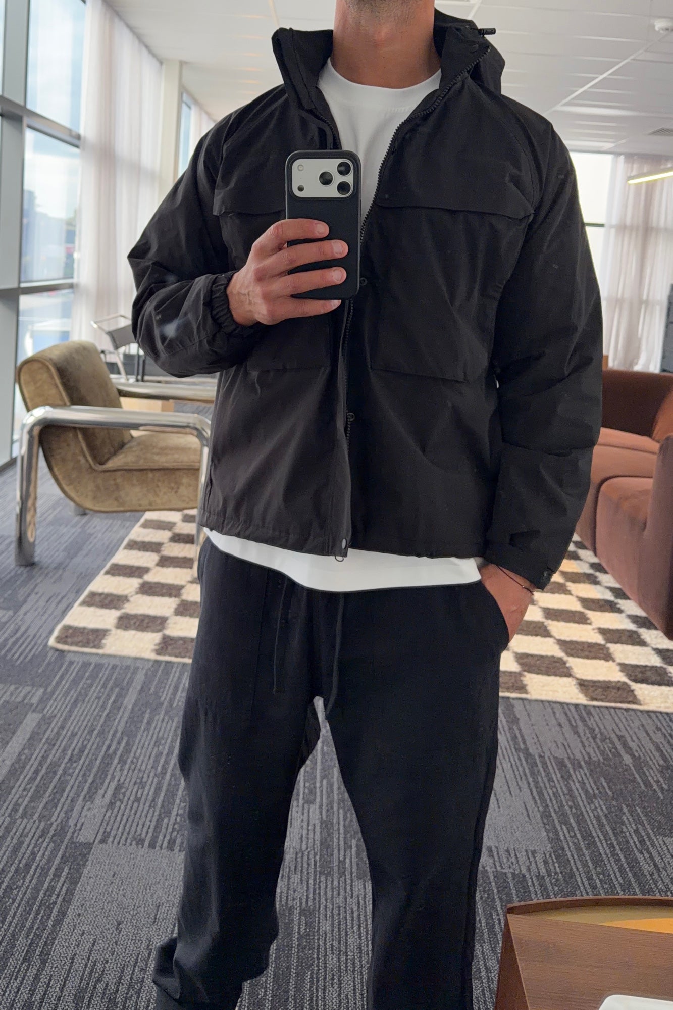Removable Hood Windbreaker Black