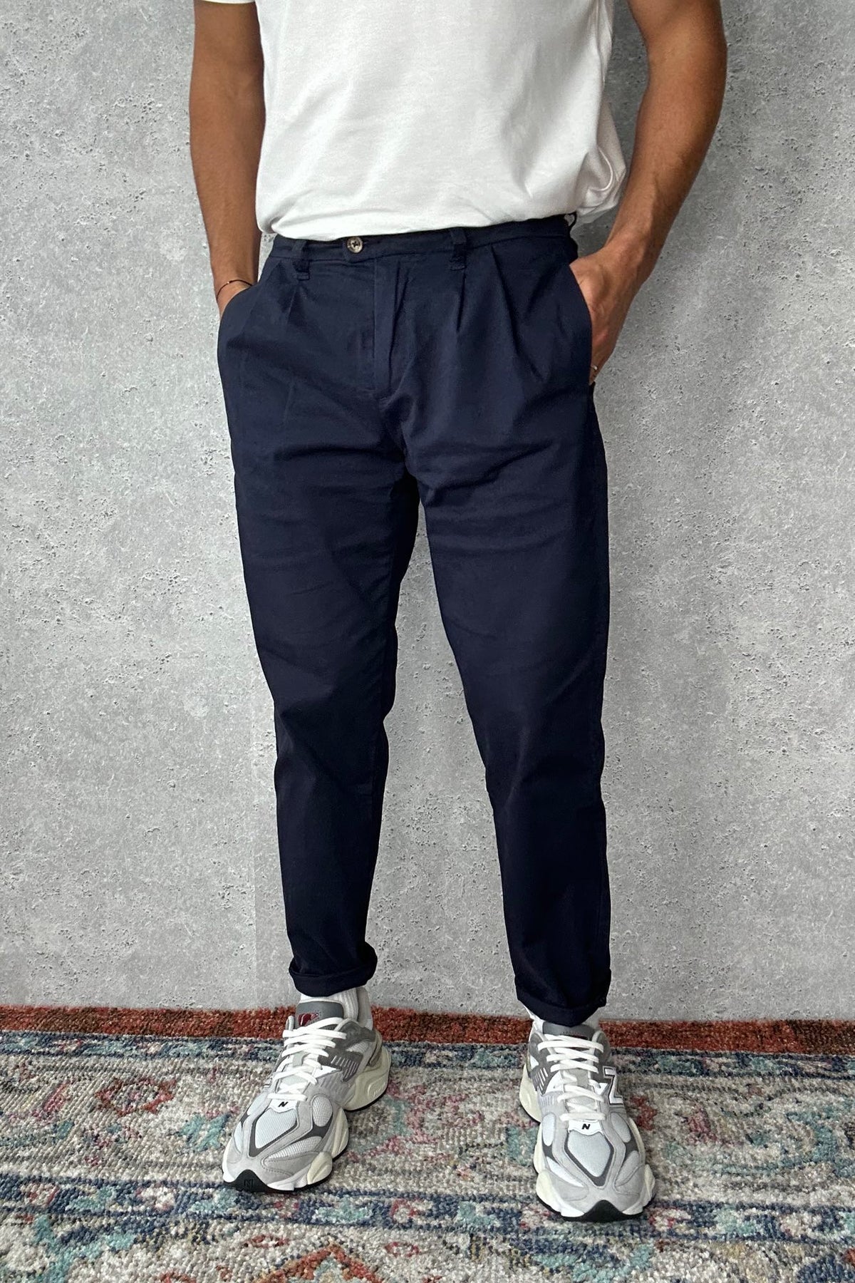 NTH Cropped Pleat Pant Navy