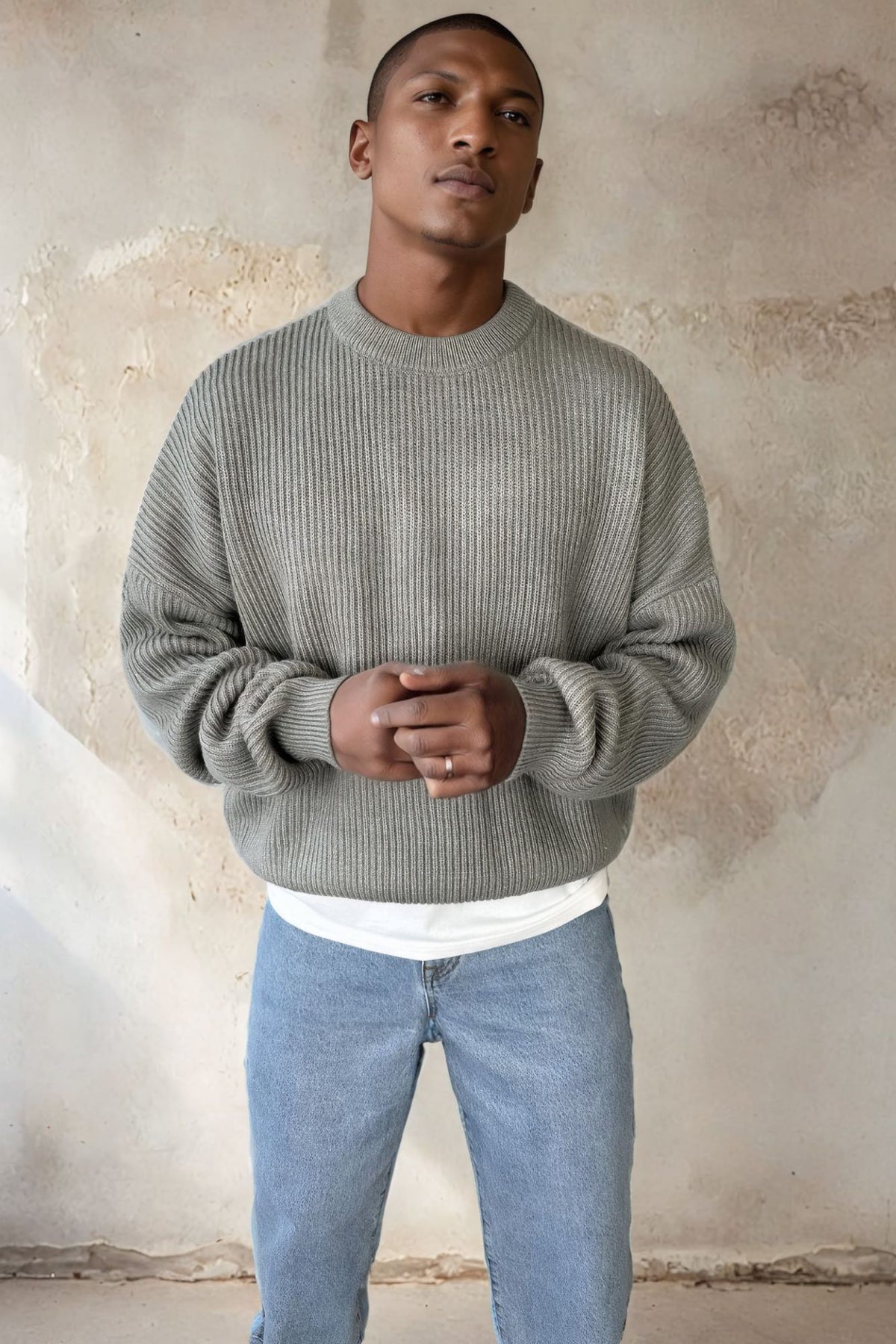 Drop Sleeve Heavy Knit Light Grey