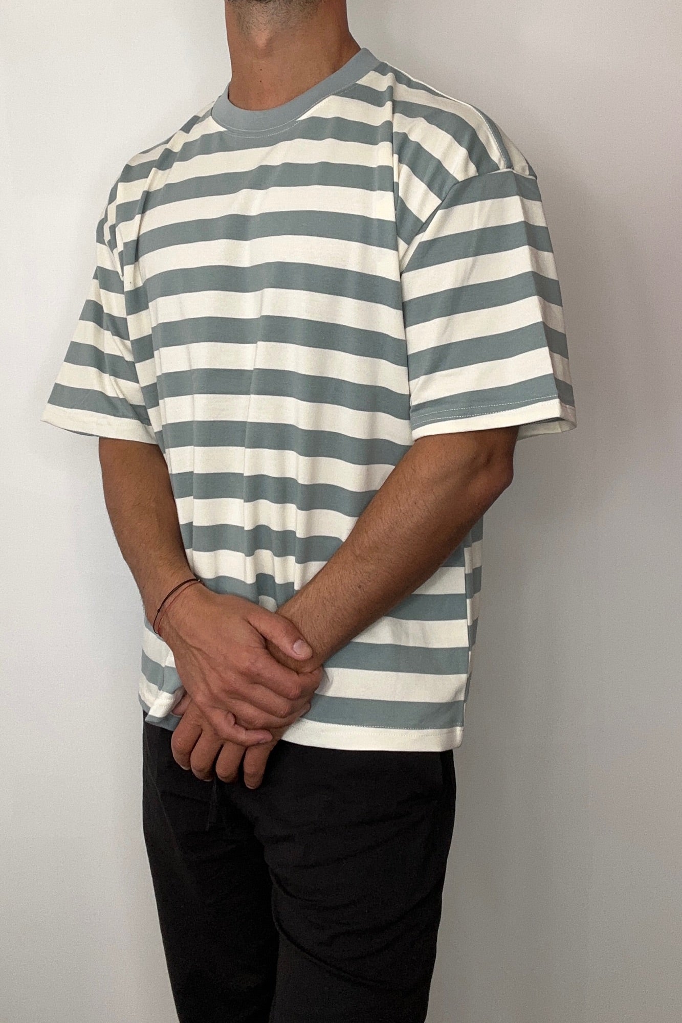 Midweight Signature Tee Sage Stripe