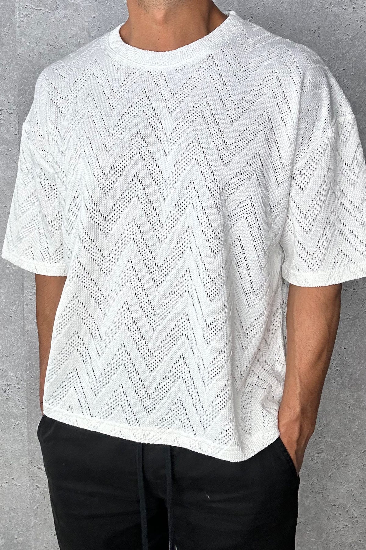 Ottis Knitted Crew Neck Tee Zag White