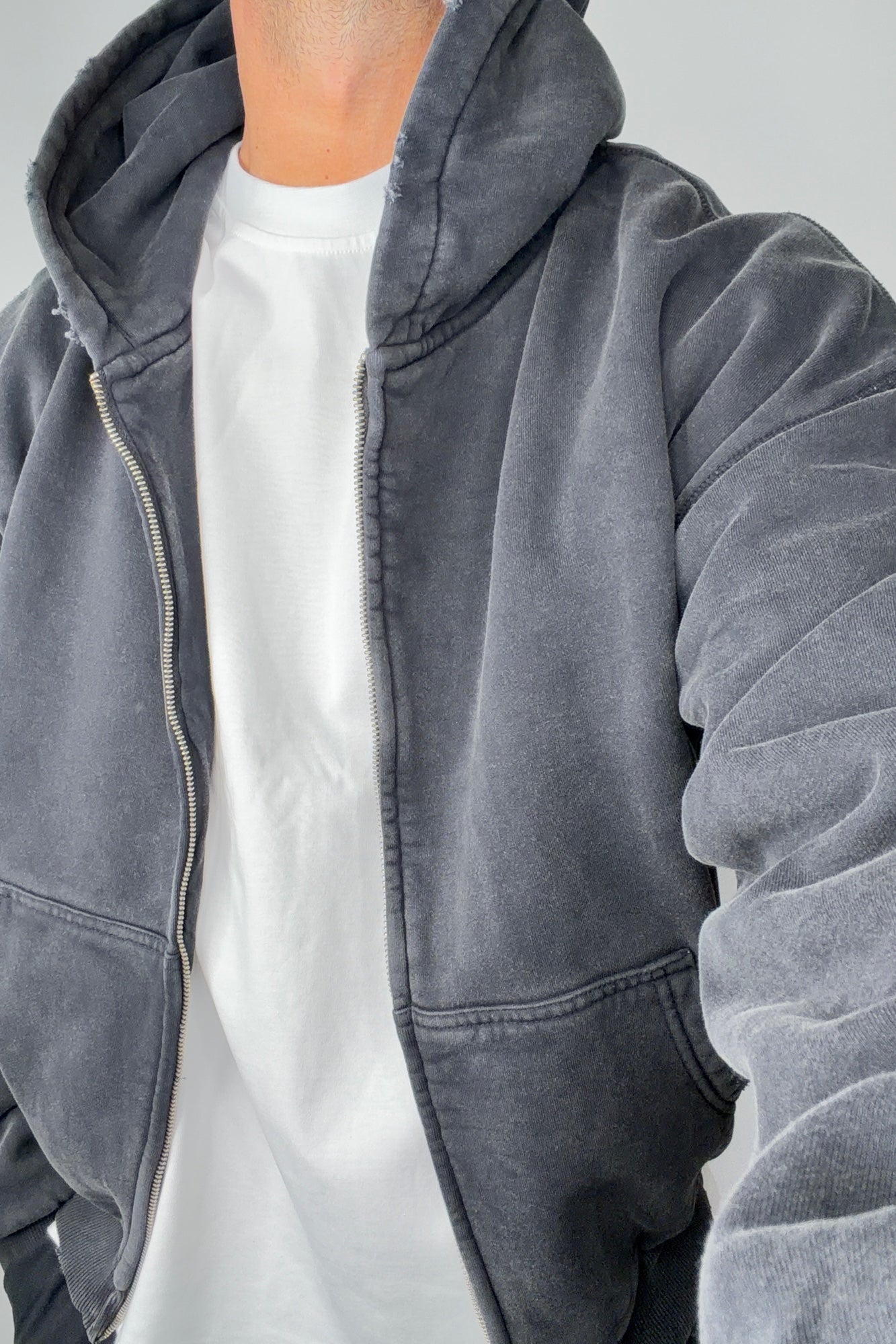 Heavyweight Lined Zip Up Hood Black
