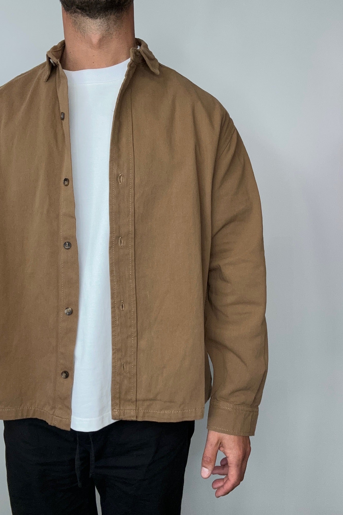 Phillip Washed Cotton Overshirt Tan
