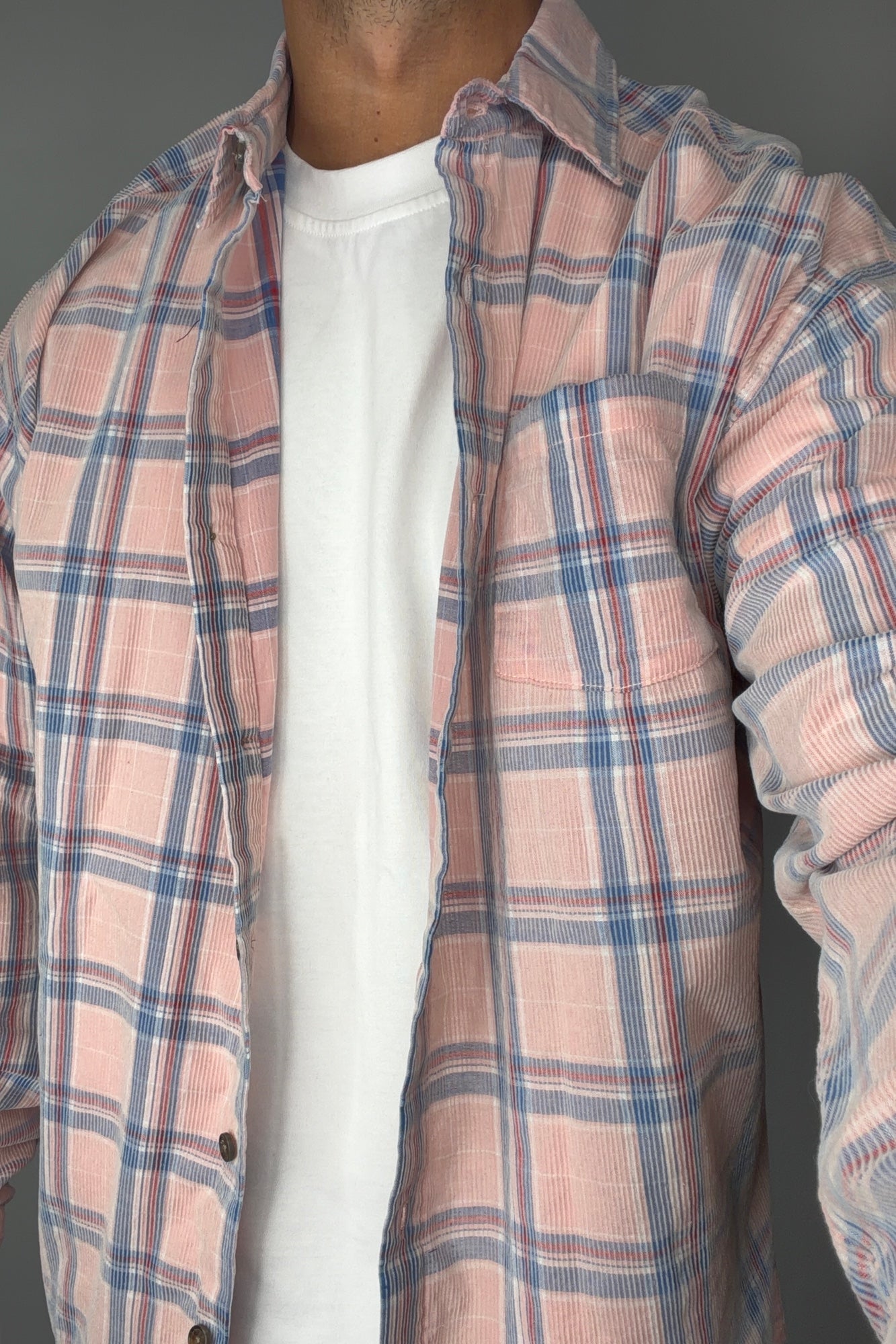 Cord Washed Check Shirt Salmon