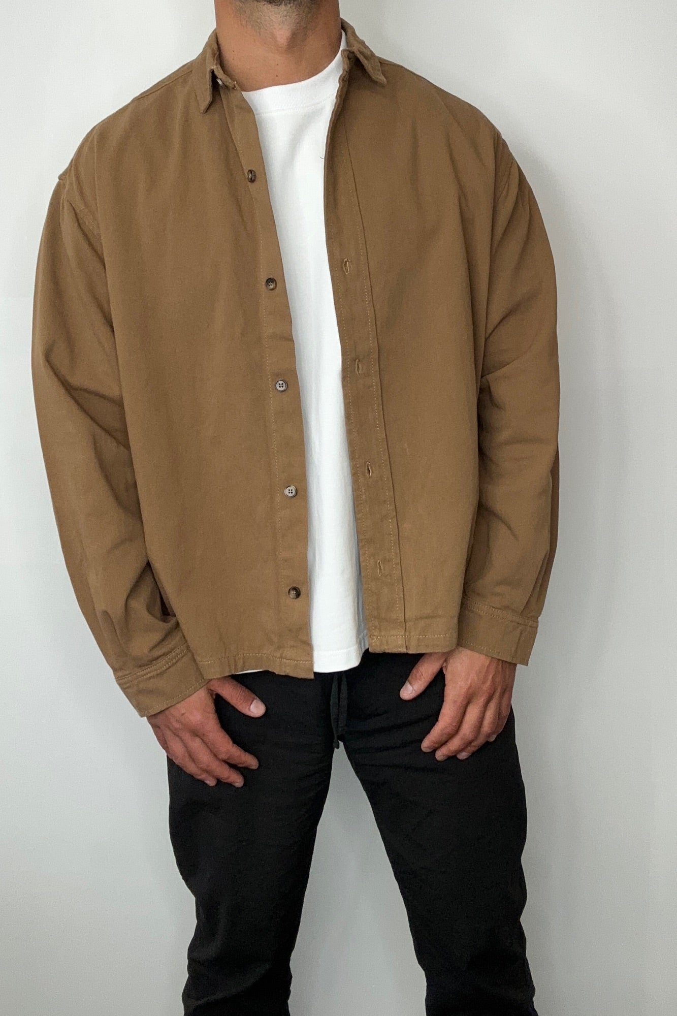Phillip Washed Cotton Overshirt Tan