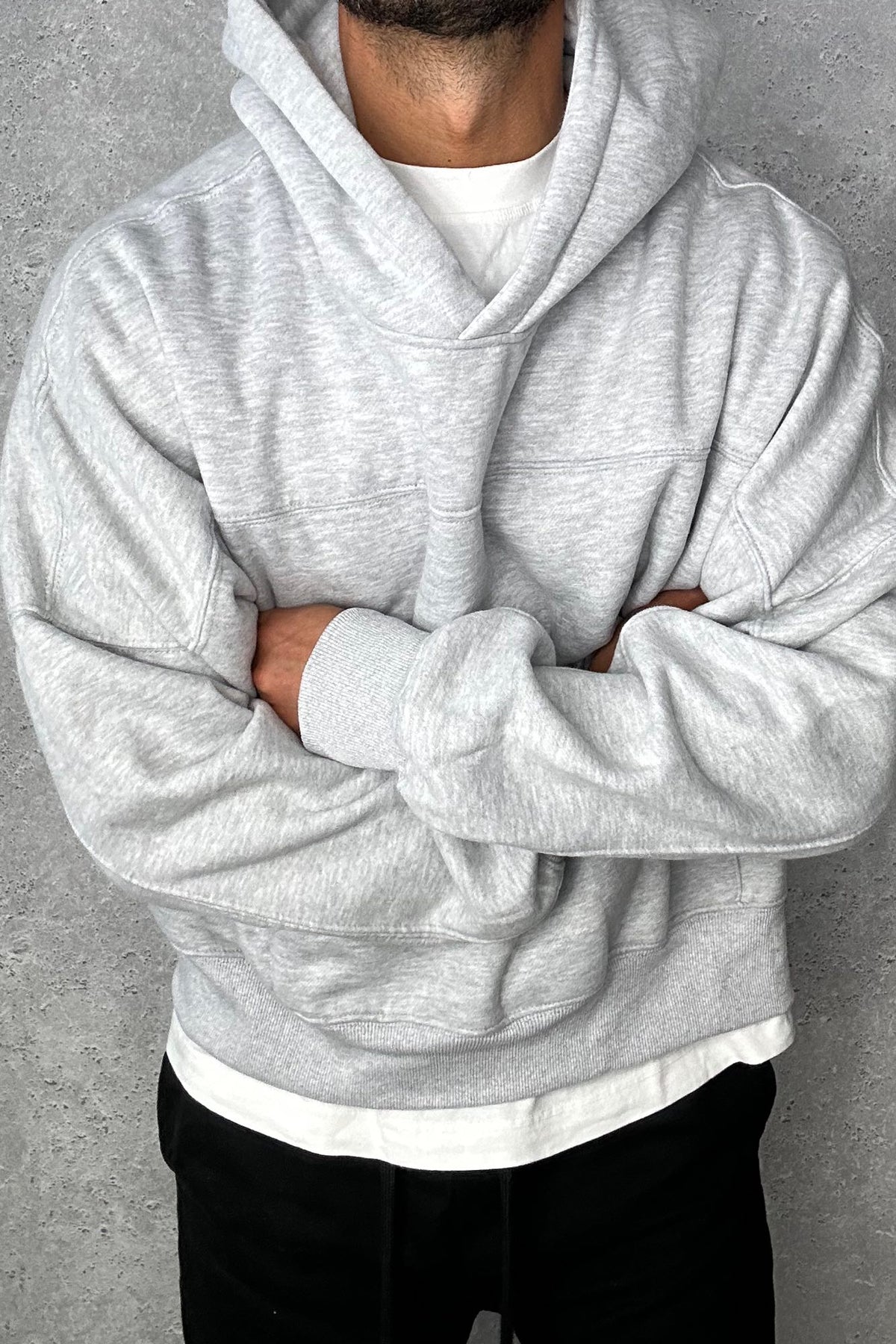 Panel Drop Sleeve Heavyweight Hoodie Grey - FINAL SALE