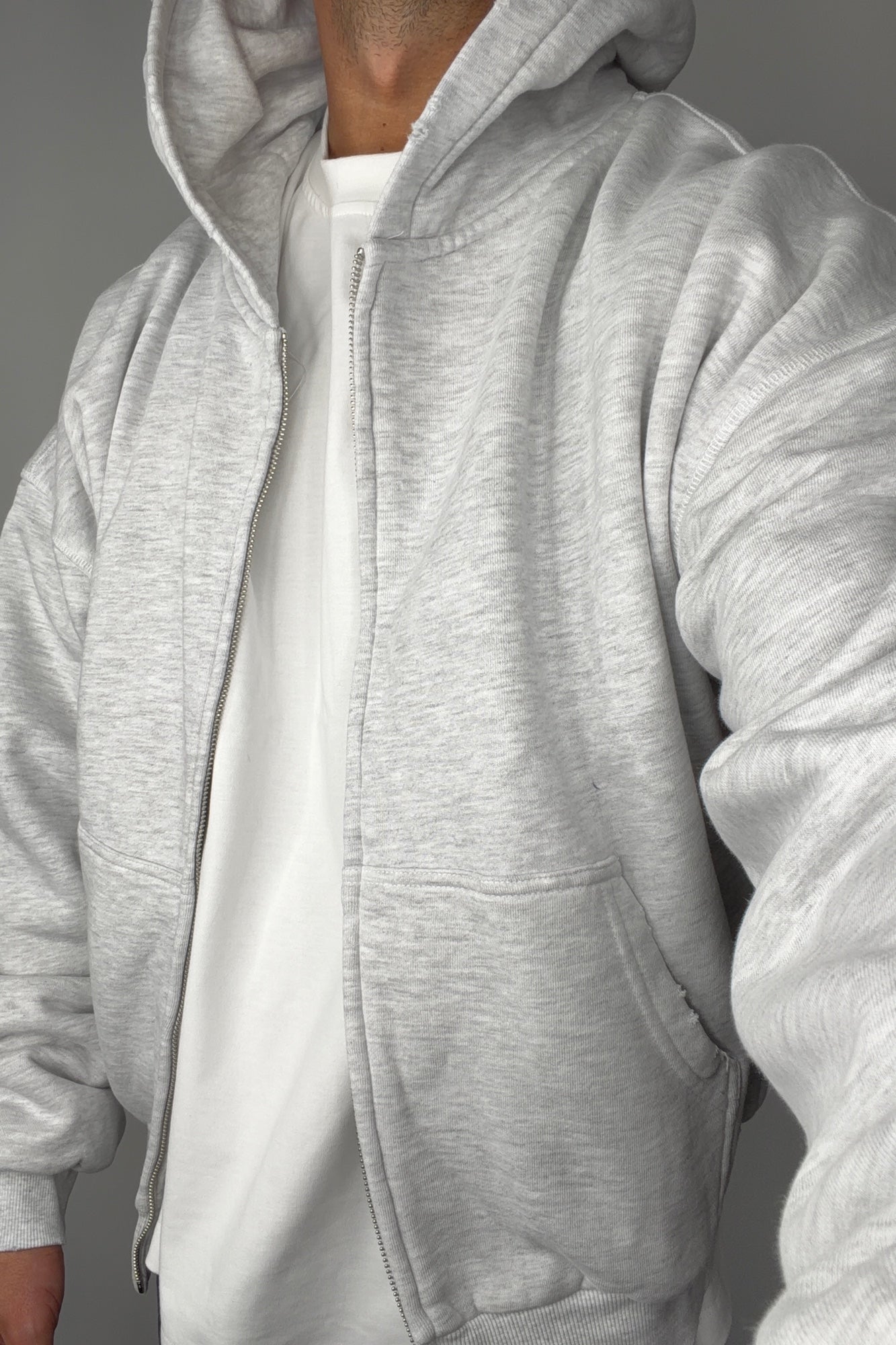 Heavyweight Lined Zip Up Hood Grey