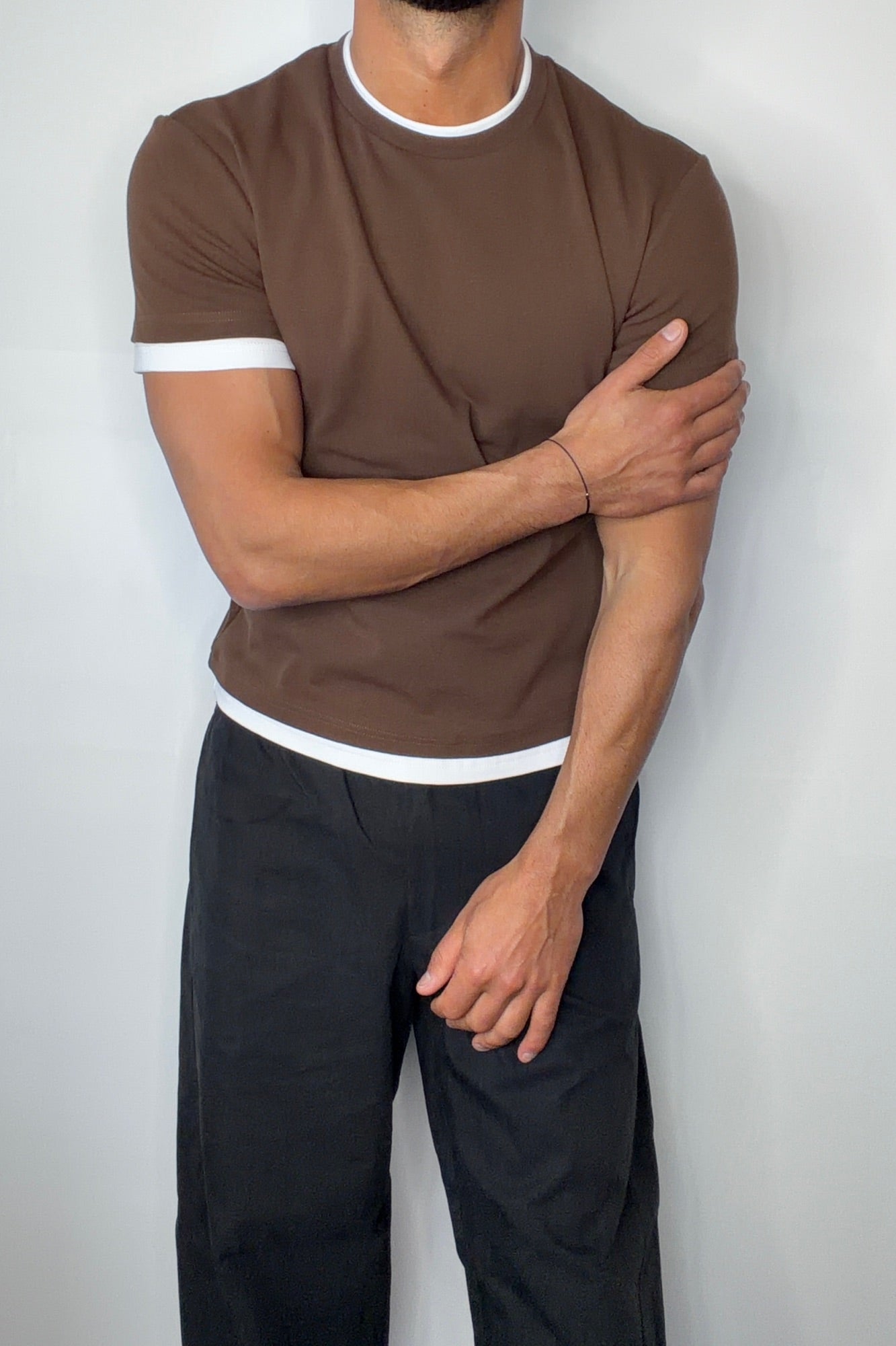 Double Trim Cotton Tee Choc