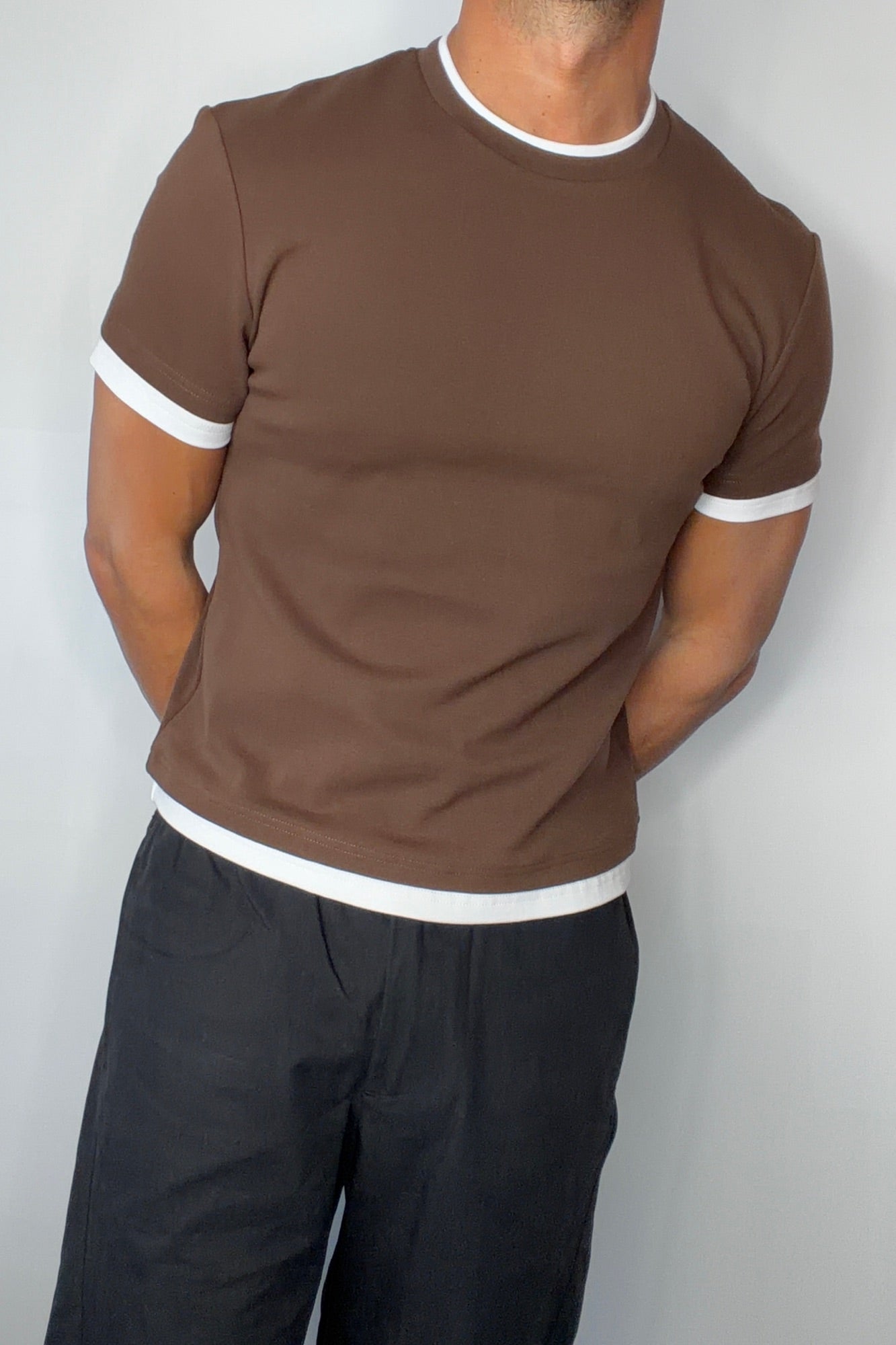 Double Trim Cotton Tee Choc