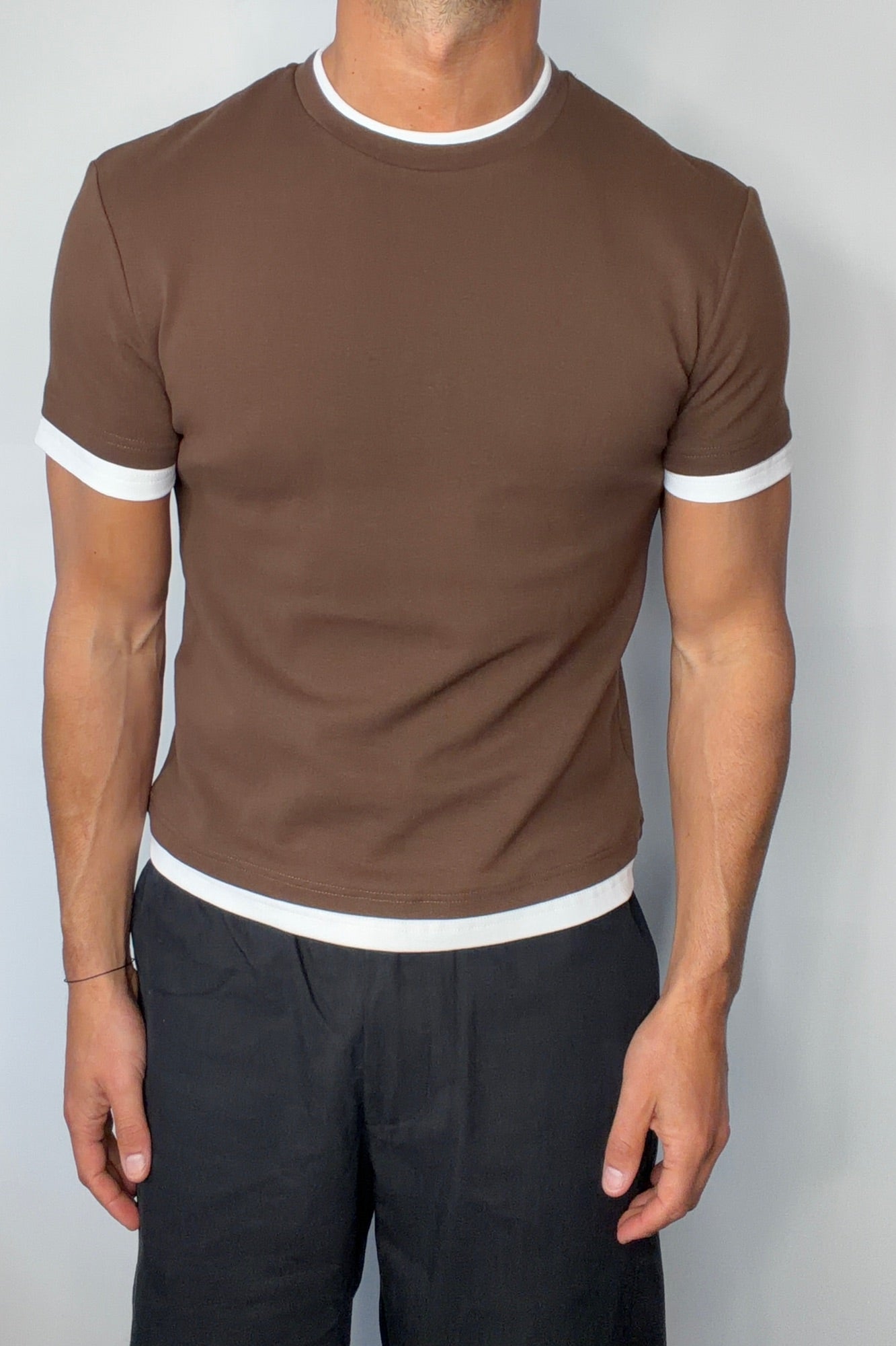 Double Trim Cotton Tee Choc
