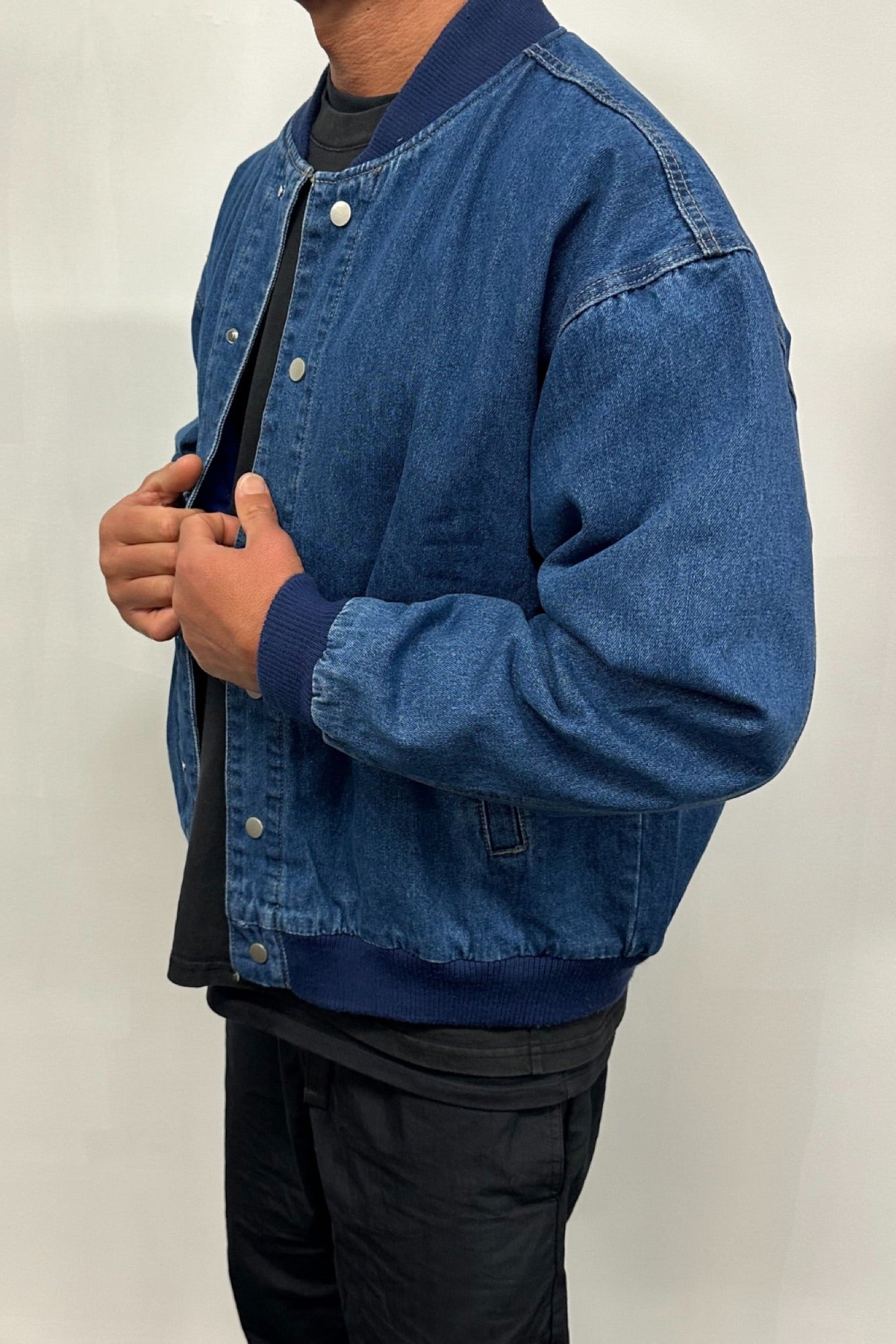 Vintage Bomber Denim Jacket Dark Denim