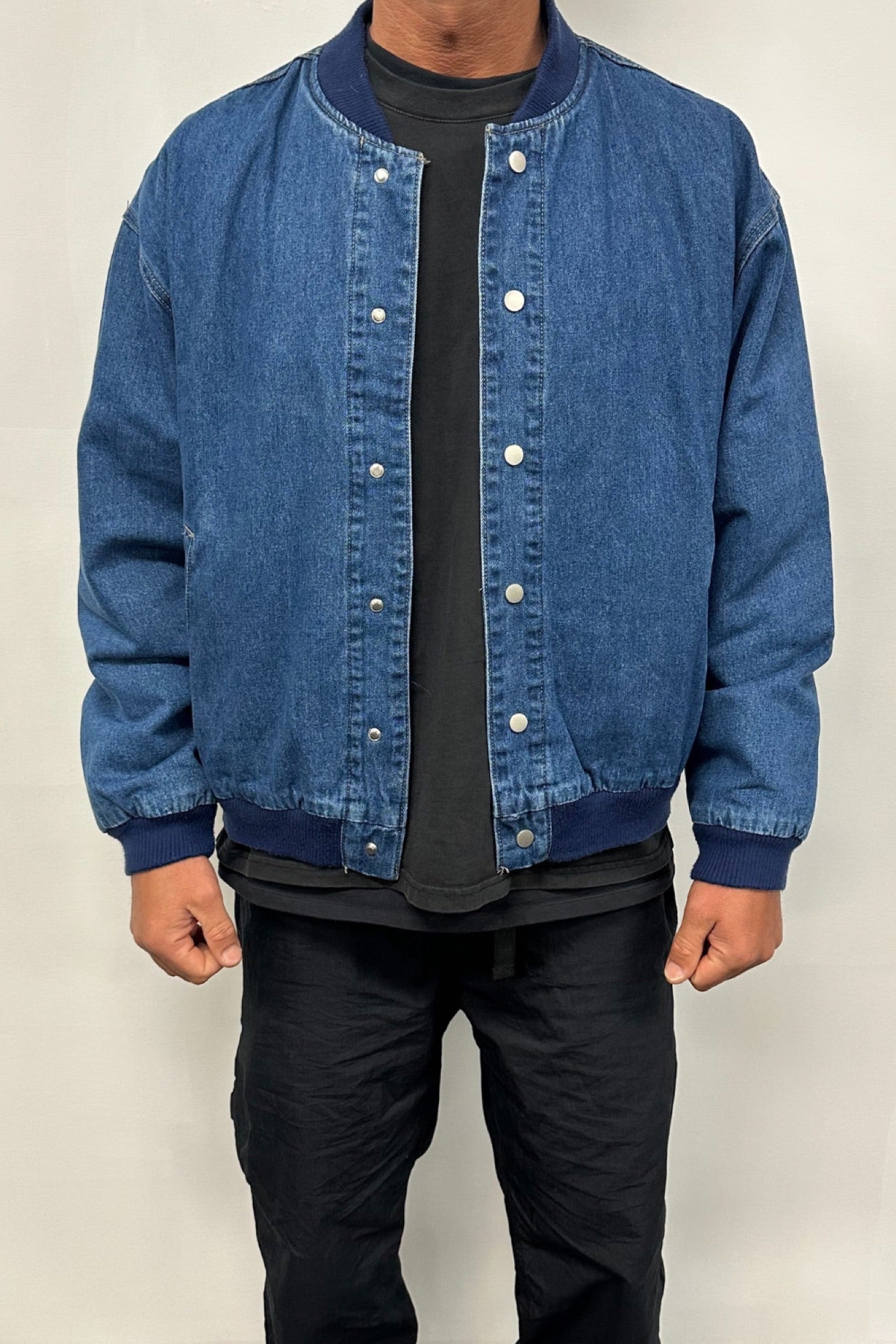 Vintage Bomber Denim Jacket Dark Denim
