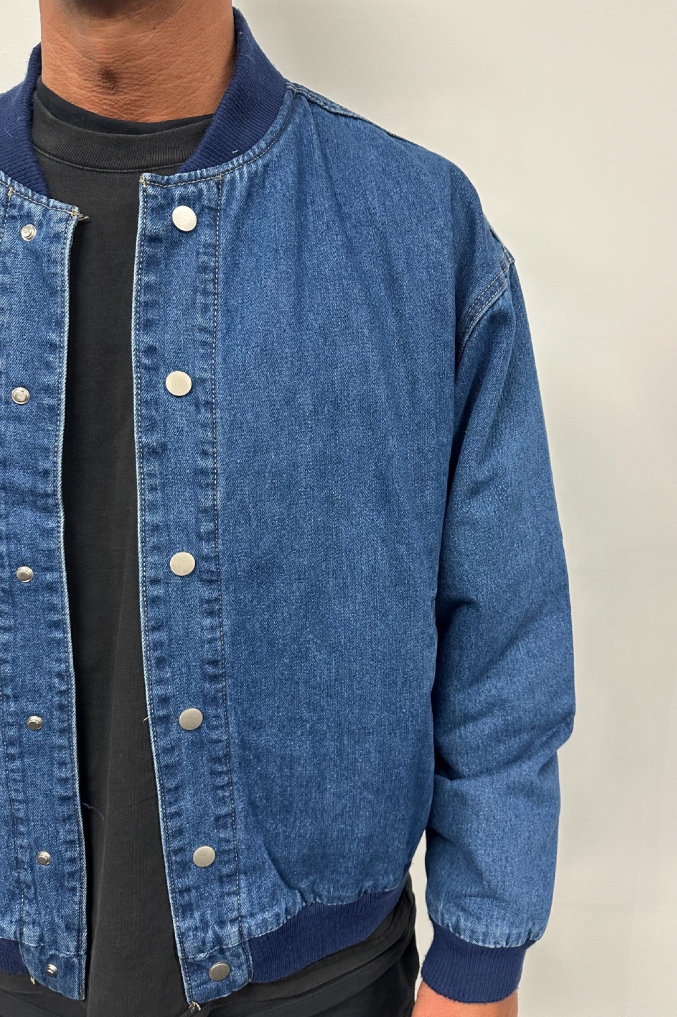 Vintage Bomber Denim Jacket Dark Denim