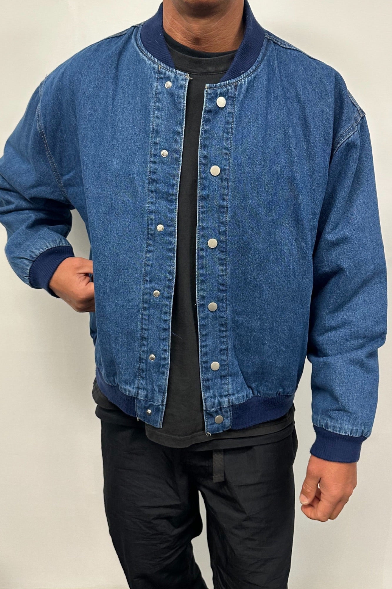 Vintage Bomber Denim Jacket Dark Denim