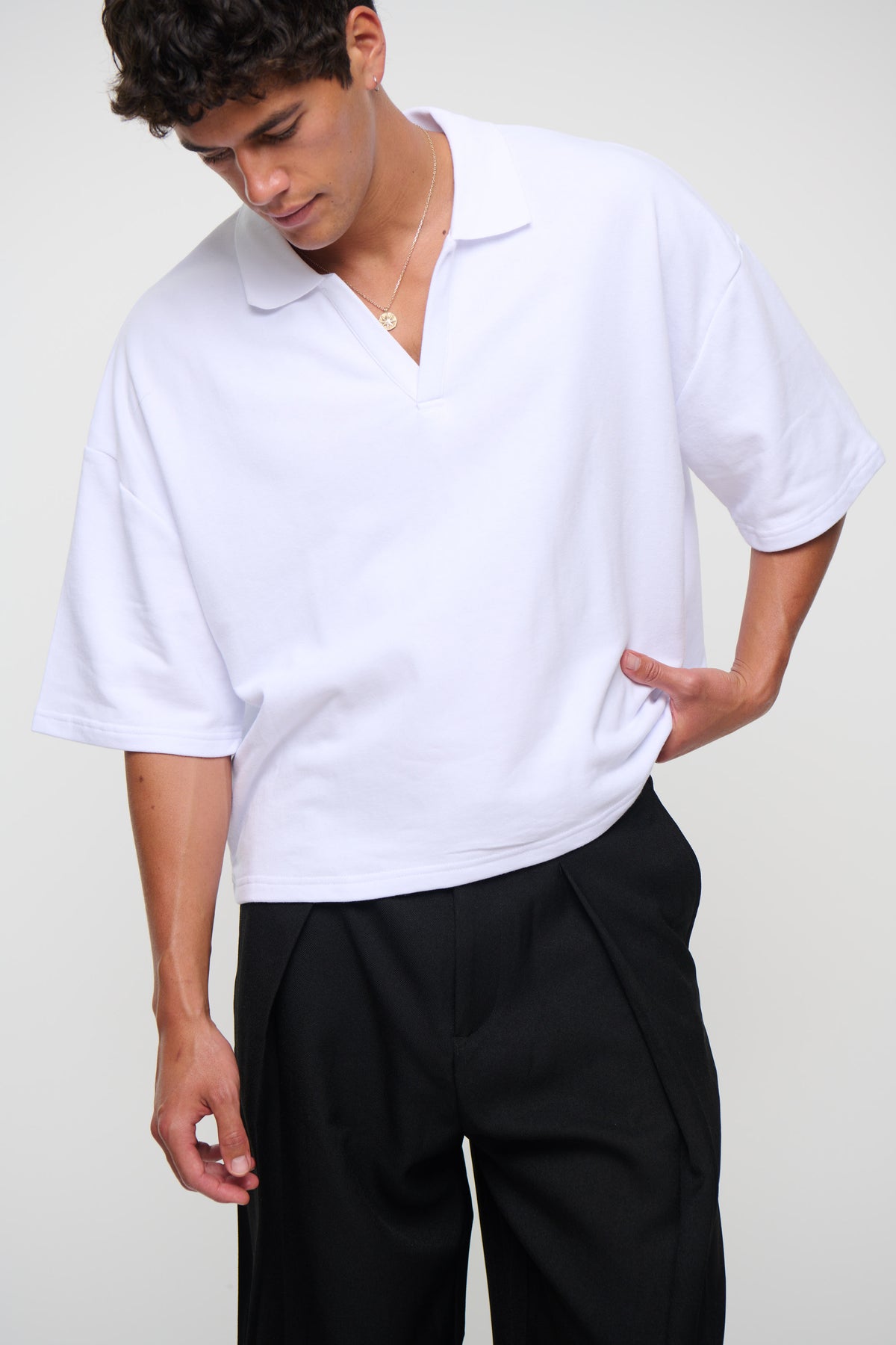 Jersey Crop Polo White