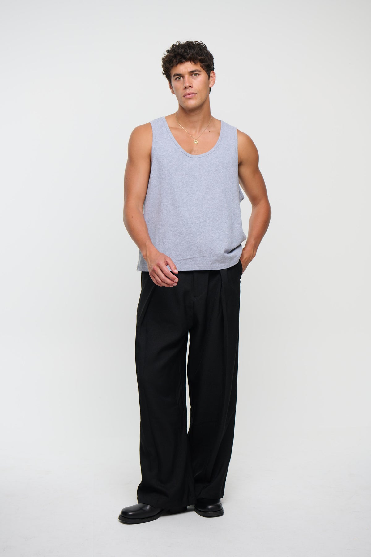 Richie Loose Crop Tank Grey
