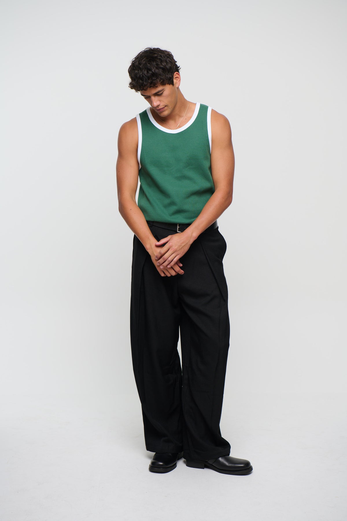 Waffle Fitted Tank Emerald