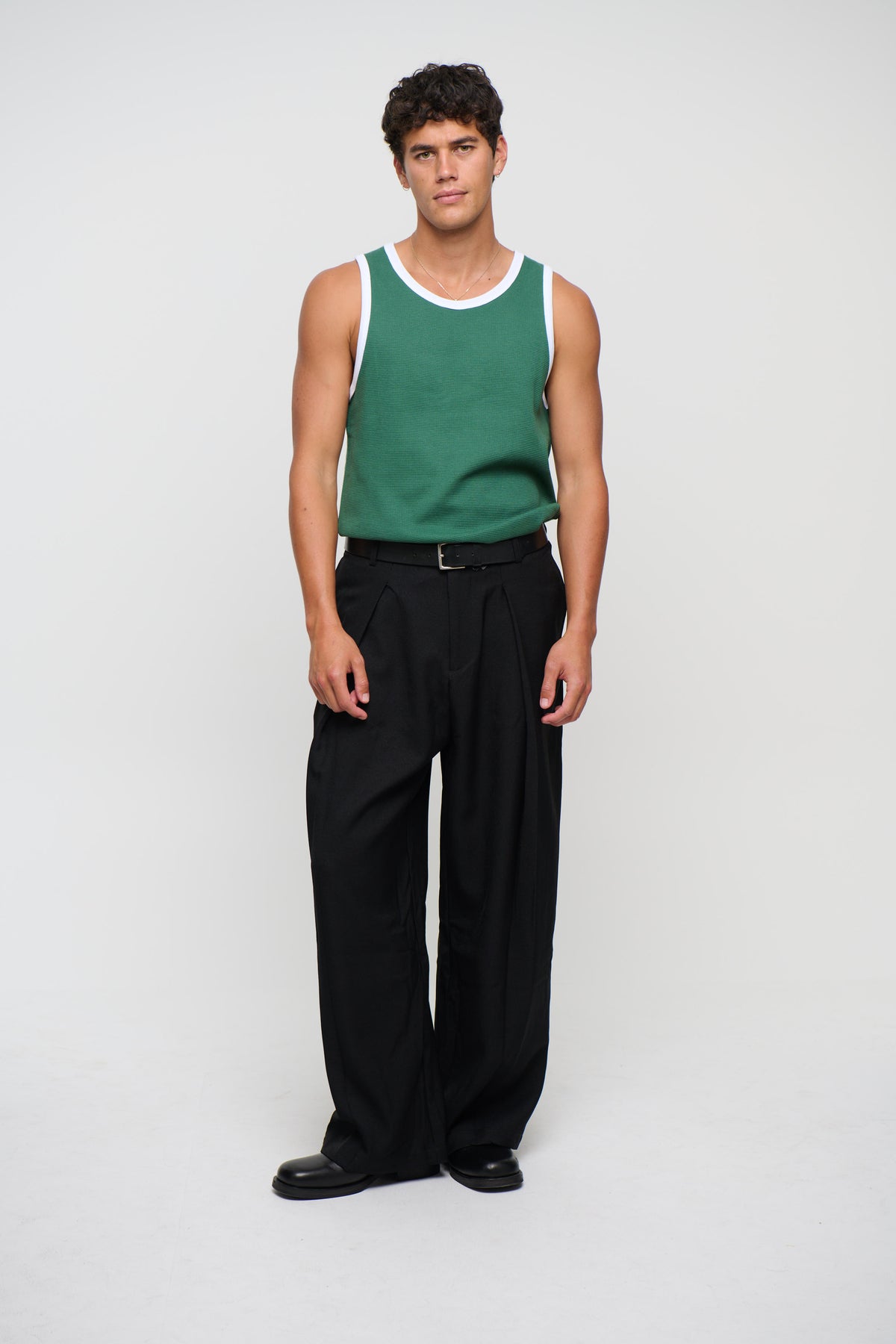 Waffle Fitted Tank Emerald