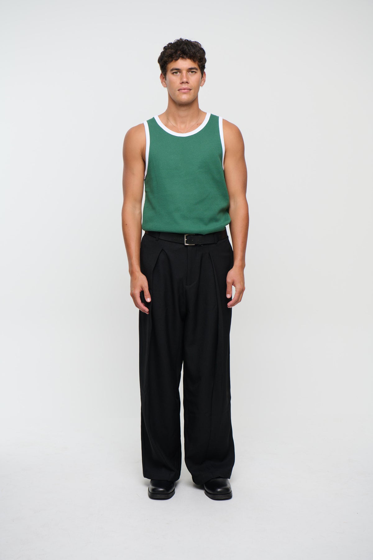 Waffle Fitted Tank Emerald