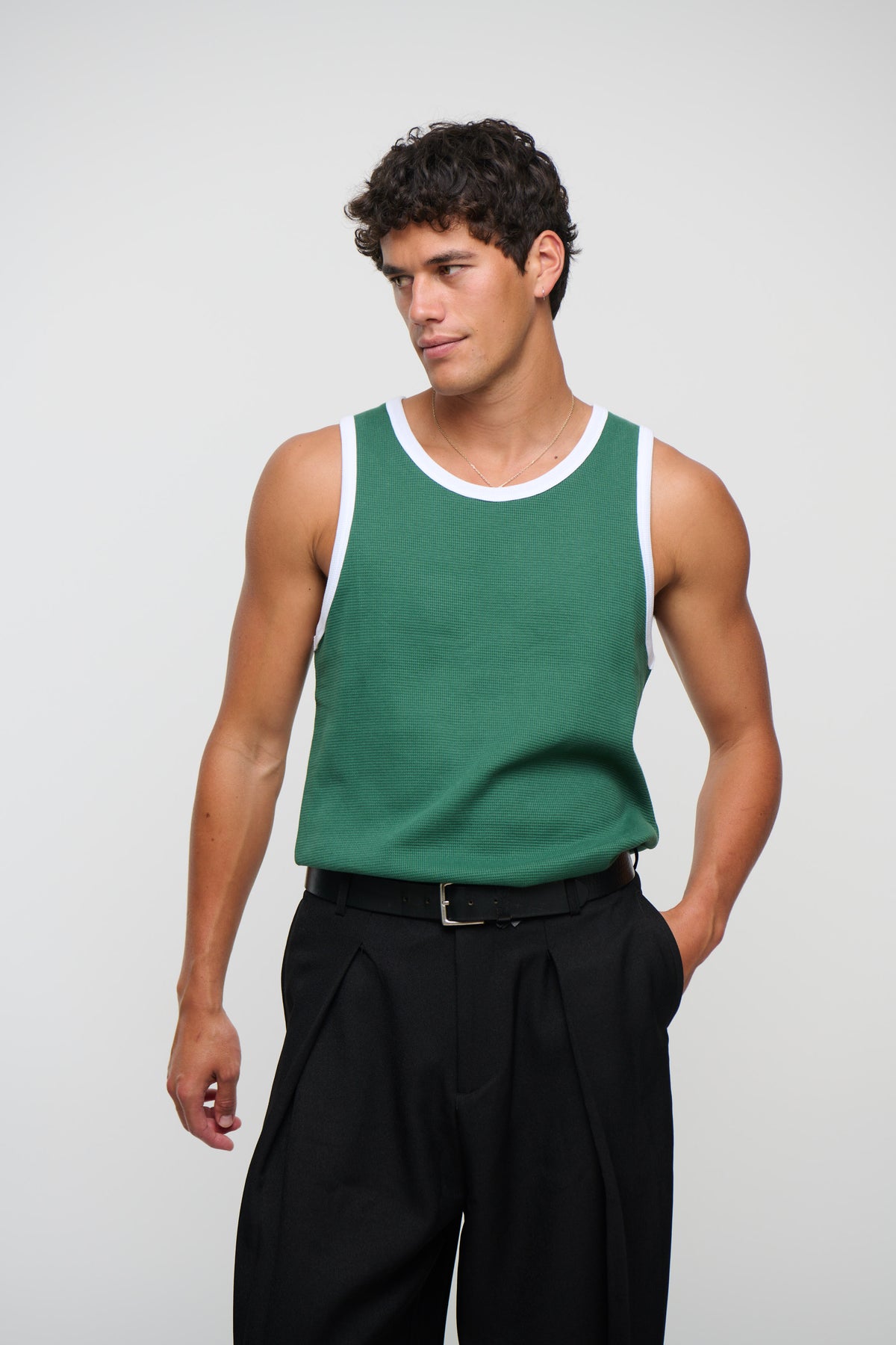 Waffle Fitted Tank Emerald
