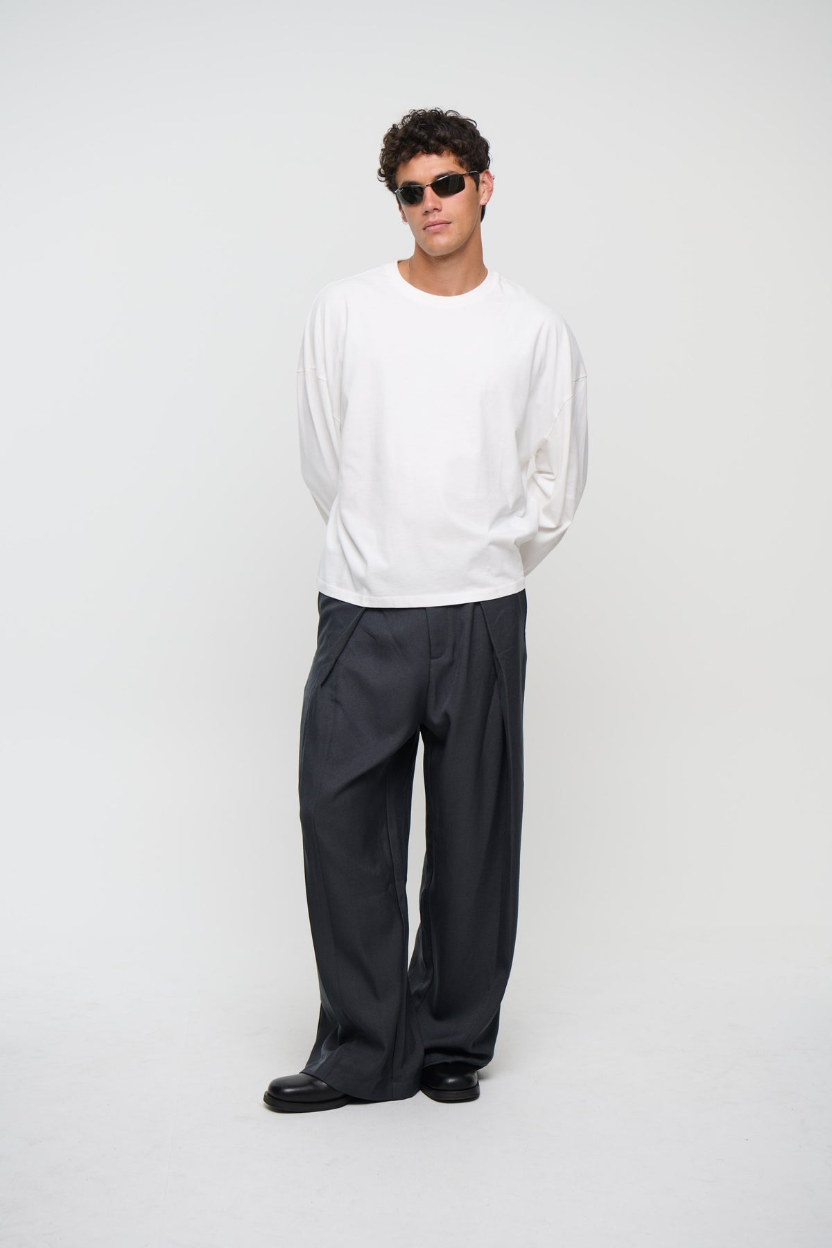200G Cotton Loose Long Sleeve White