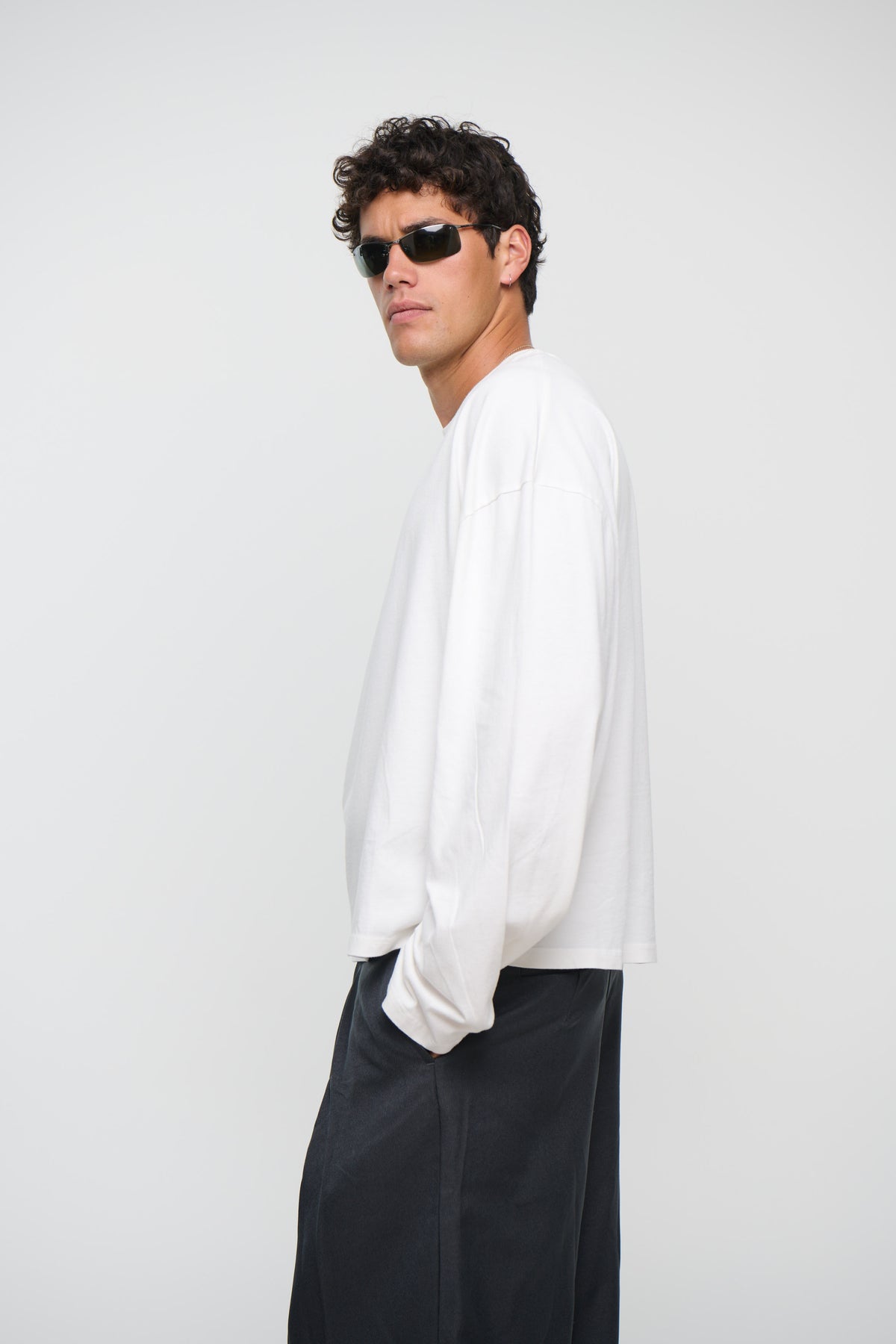 200G Cotton Loose Long Sleeve White
