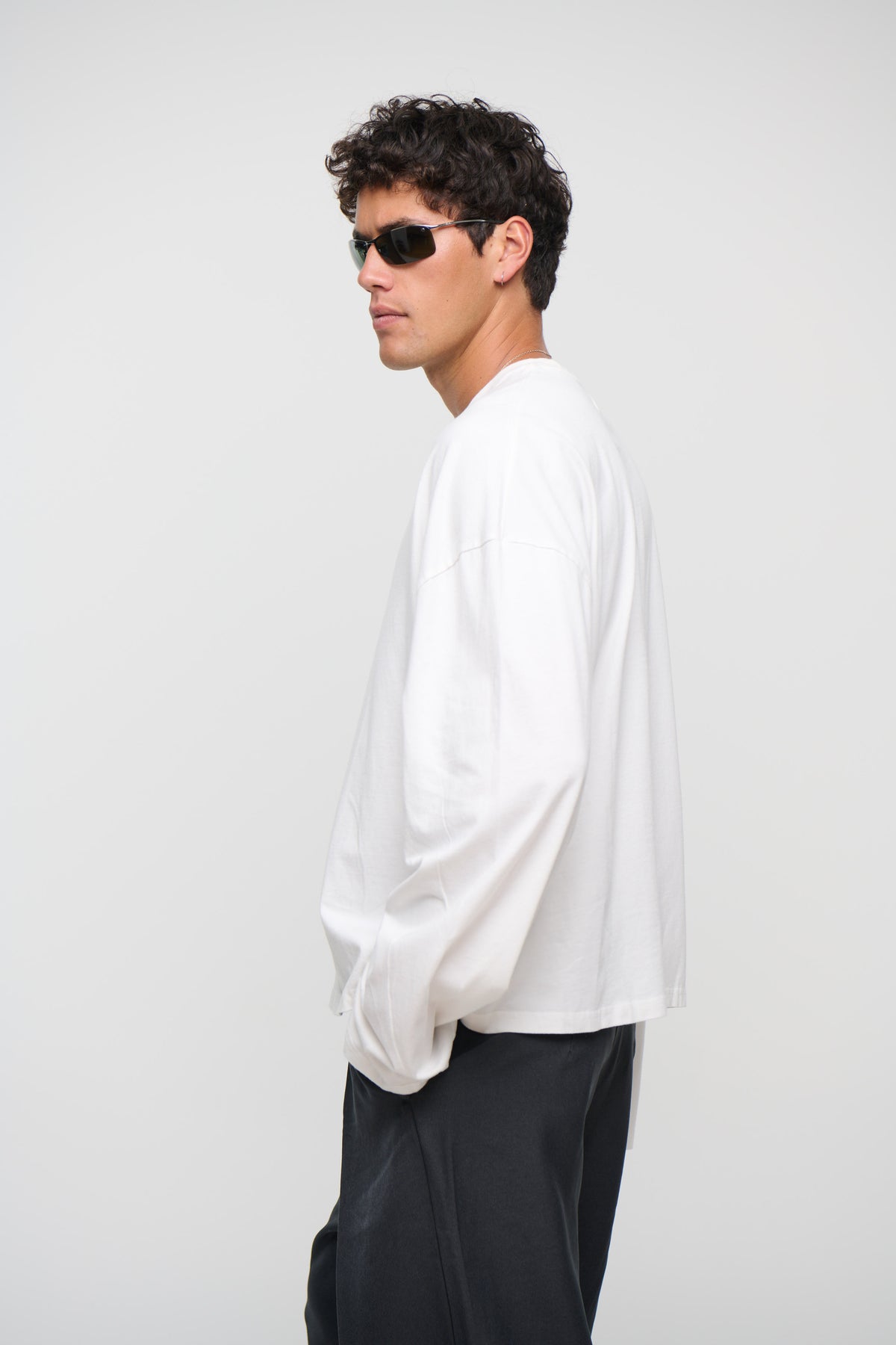 200G Cotton Loose Long Sleeve White