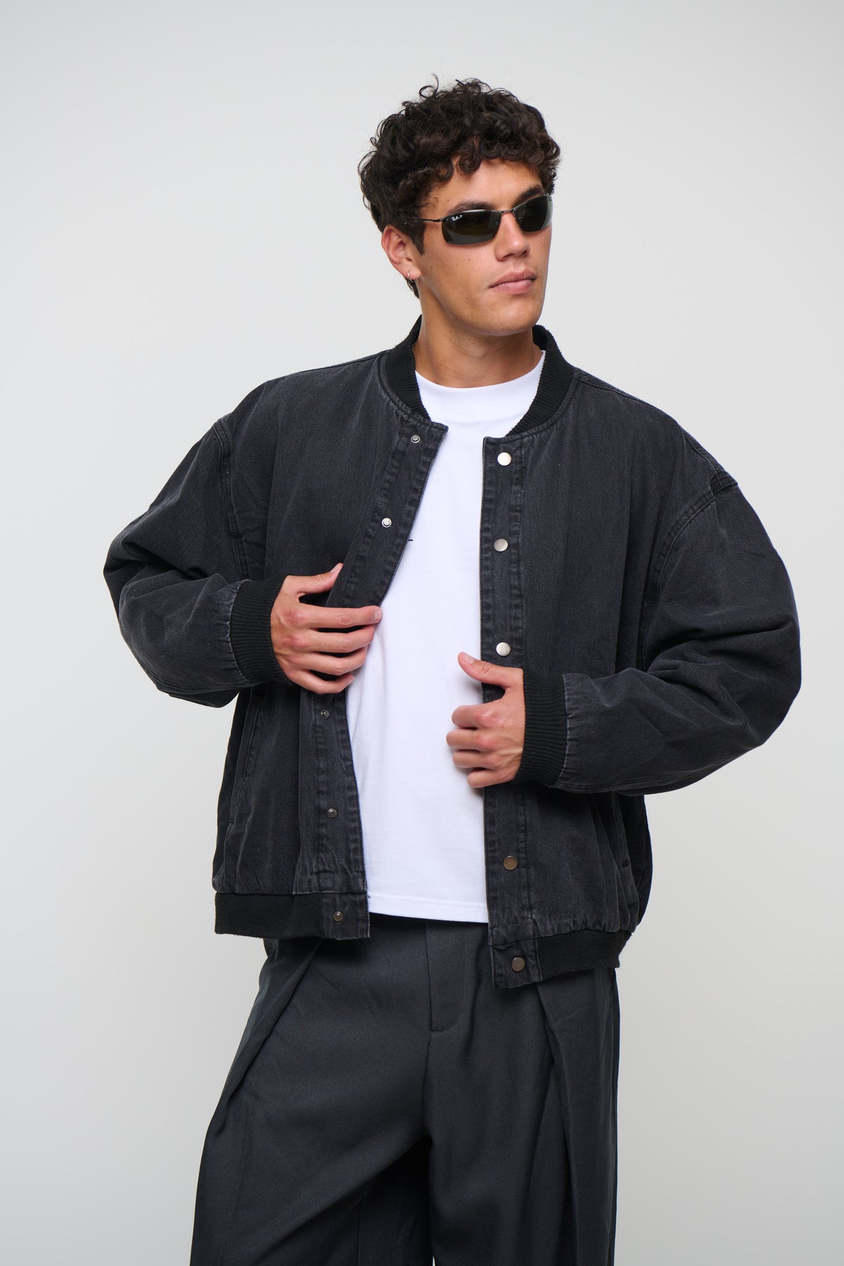 Vintage Bomber Denim Jacket Black