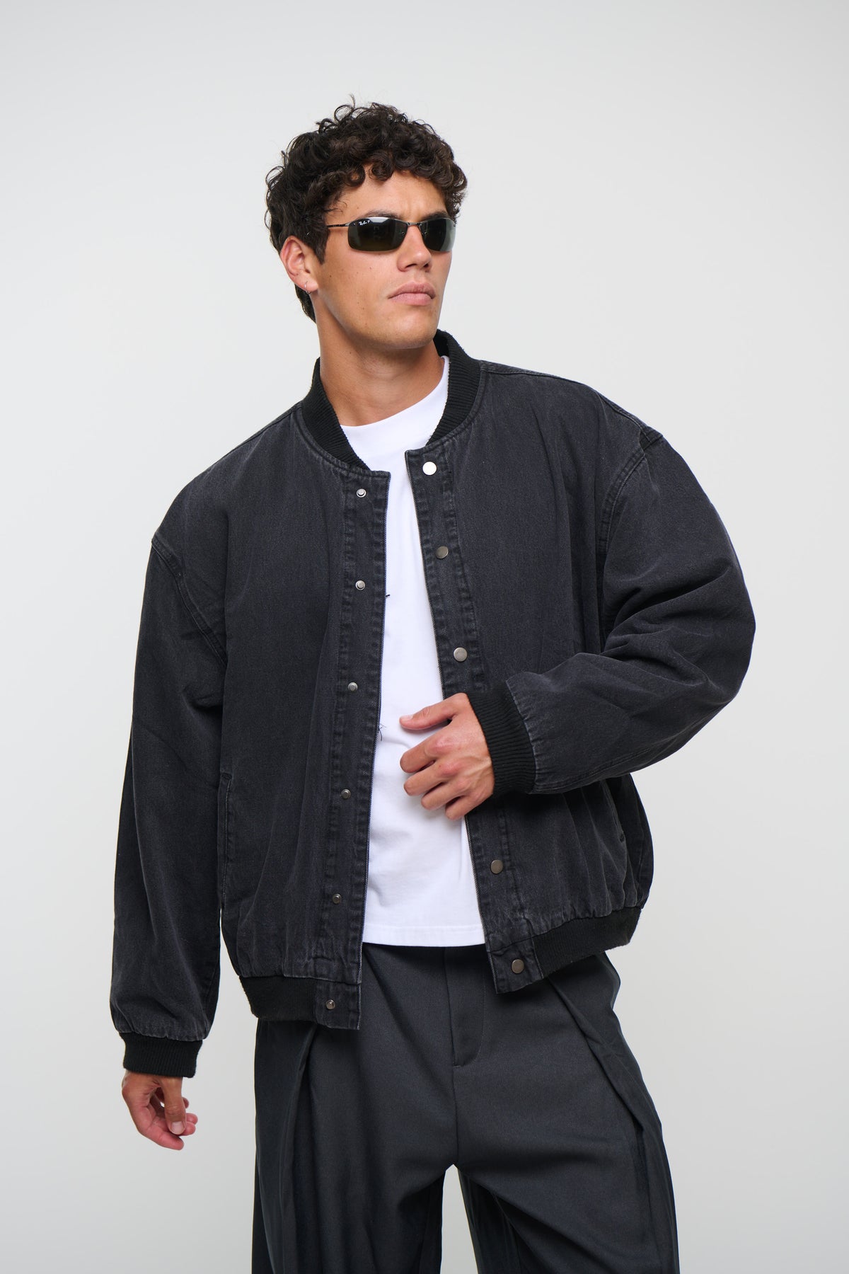 Vintage Bomber Denim Jacket Black