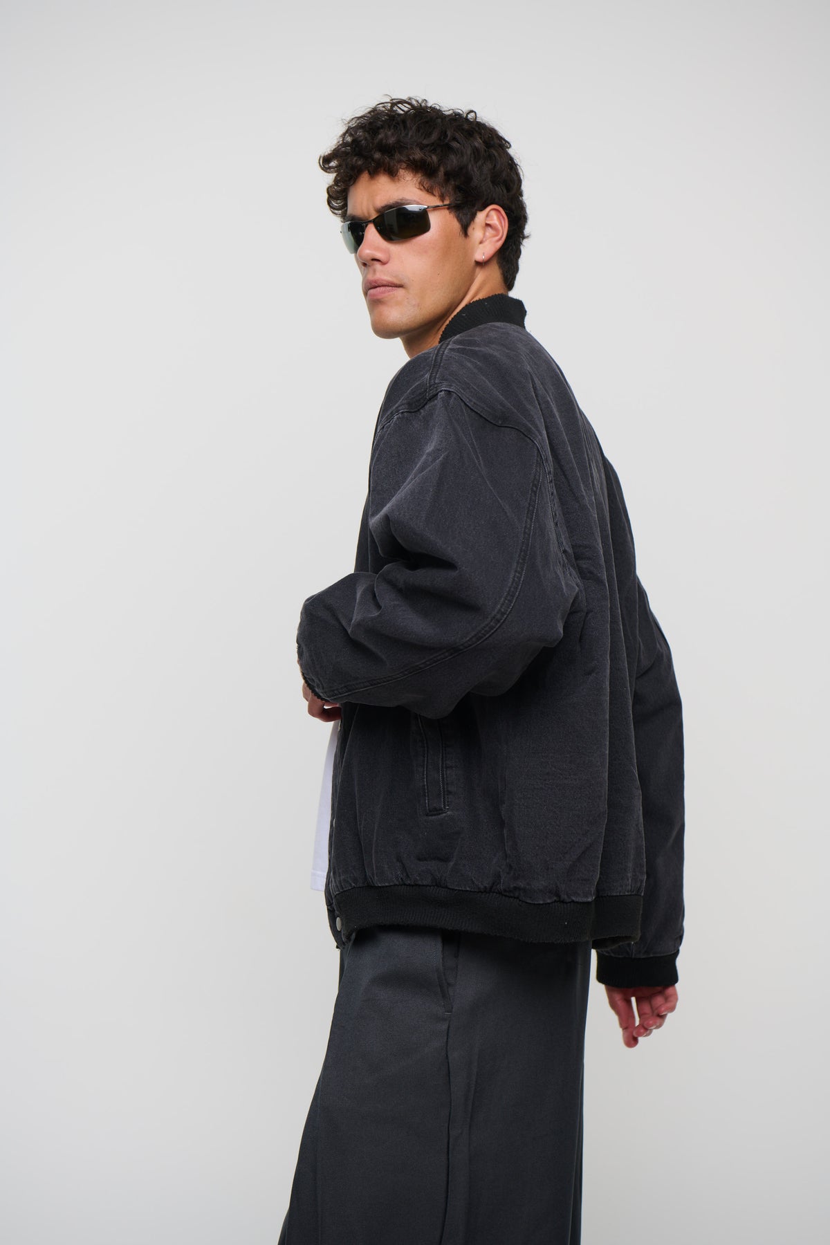 Vintage Bomber Denim Jacket Black