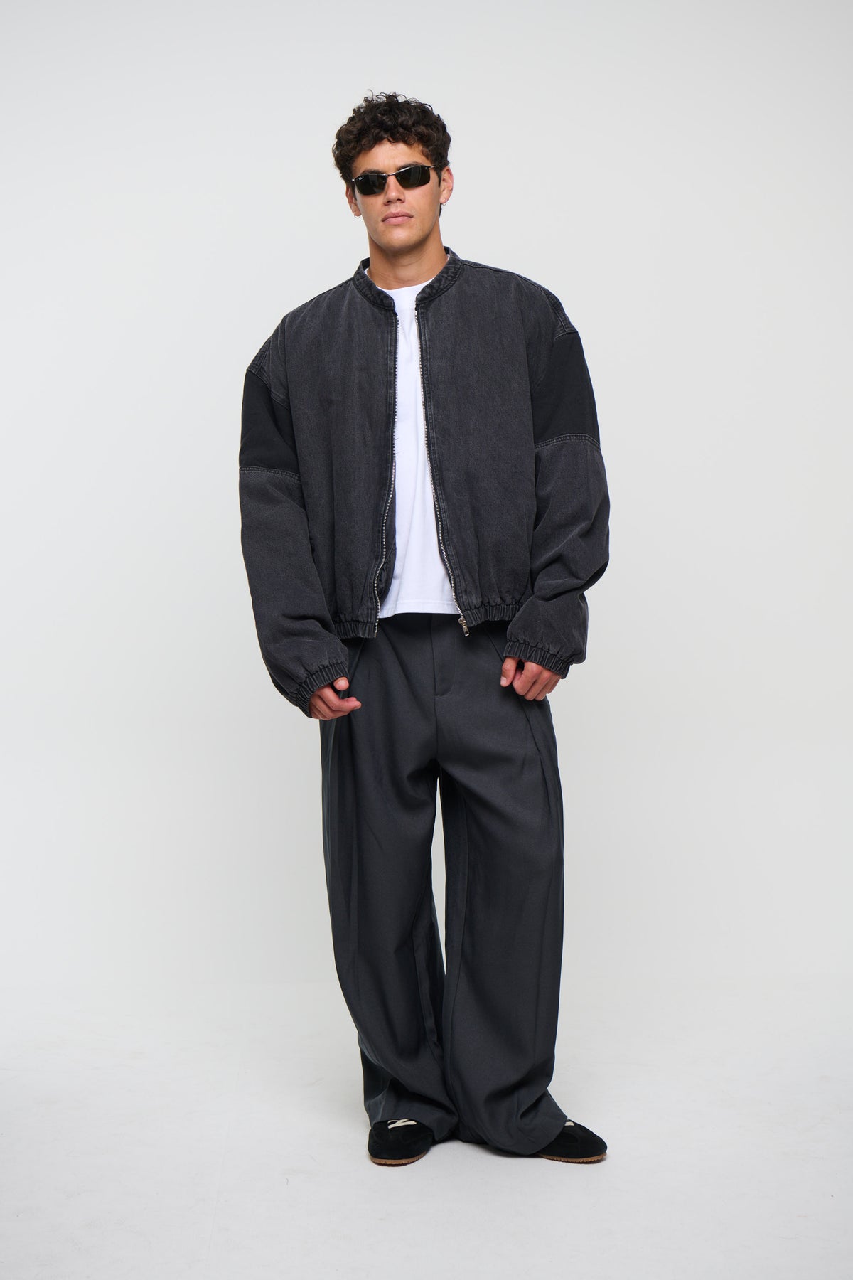Panelled Denim Bomber Black