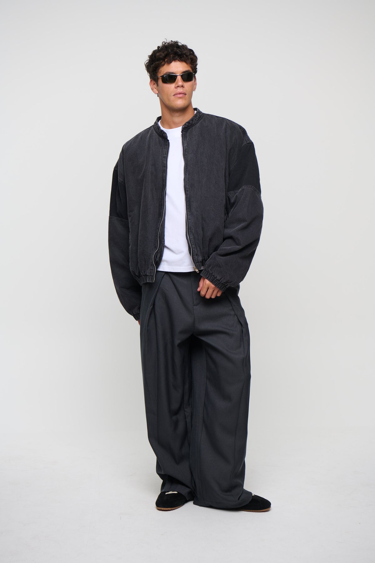 Panelled Denim Bomber Black