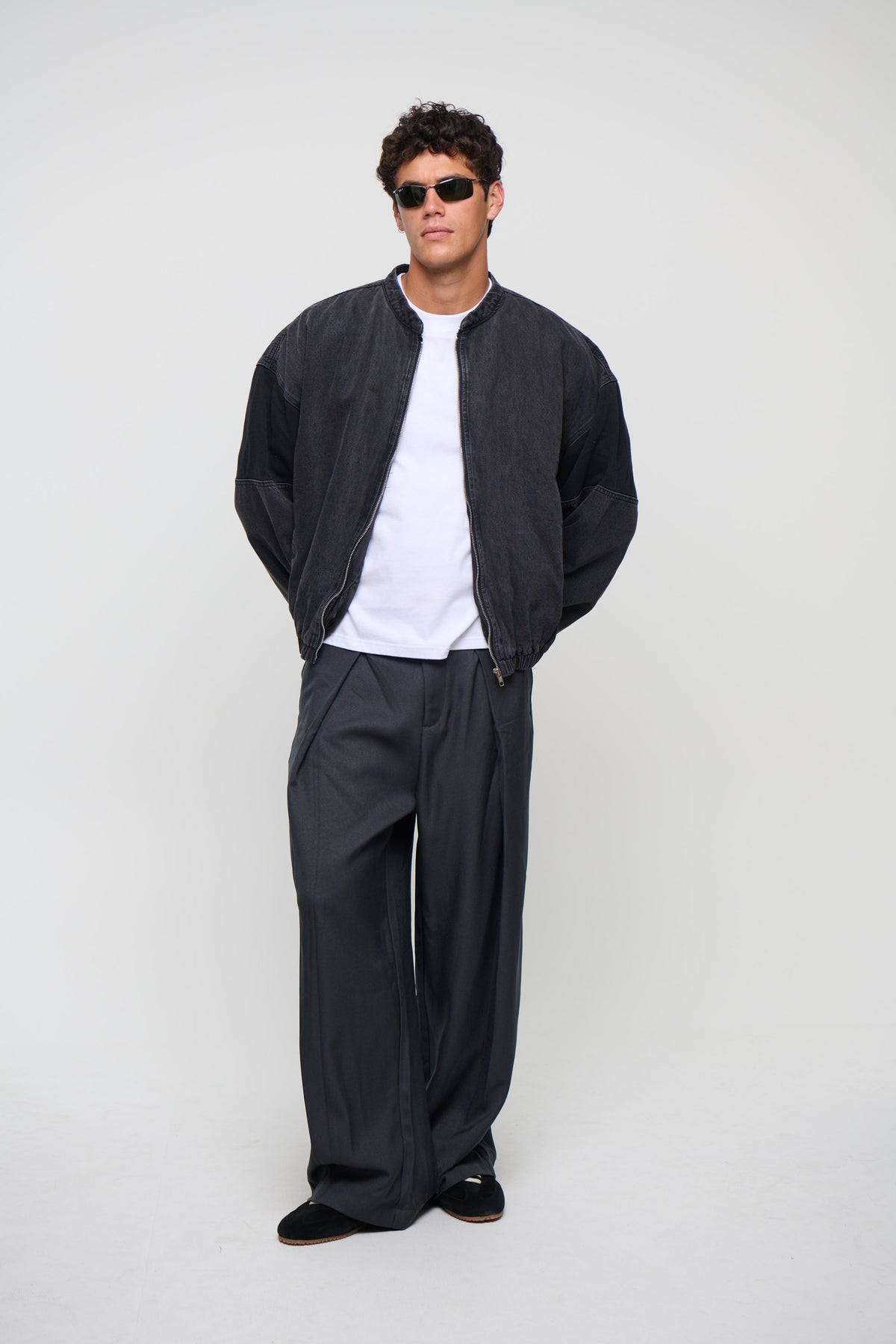 Panelled Denim Bomber Black