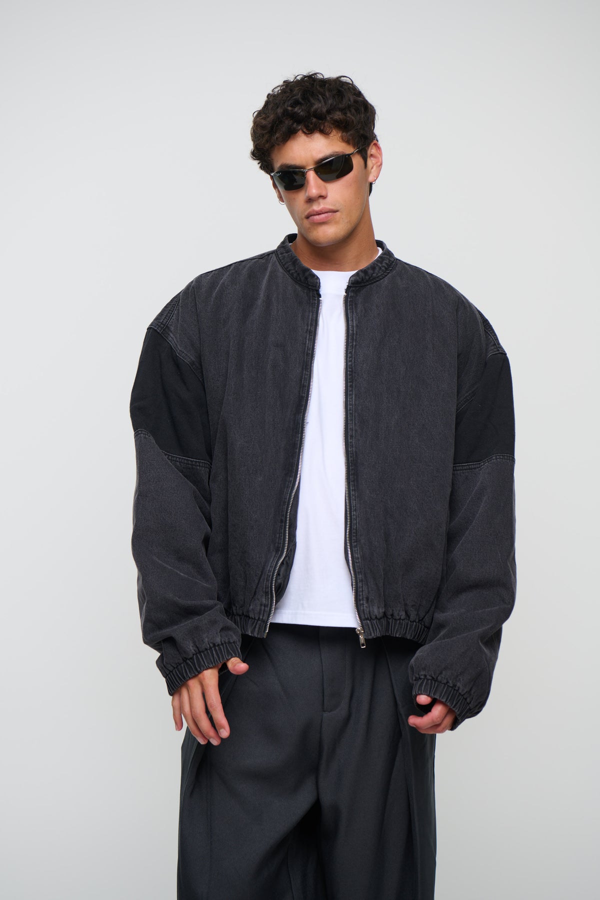 Panelled Denim Bomber Black