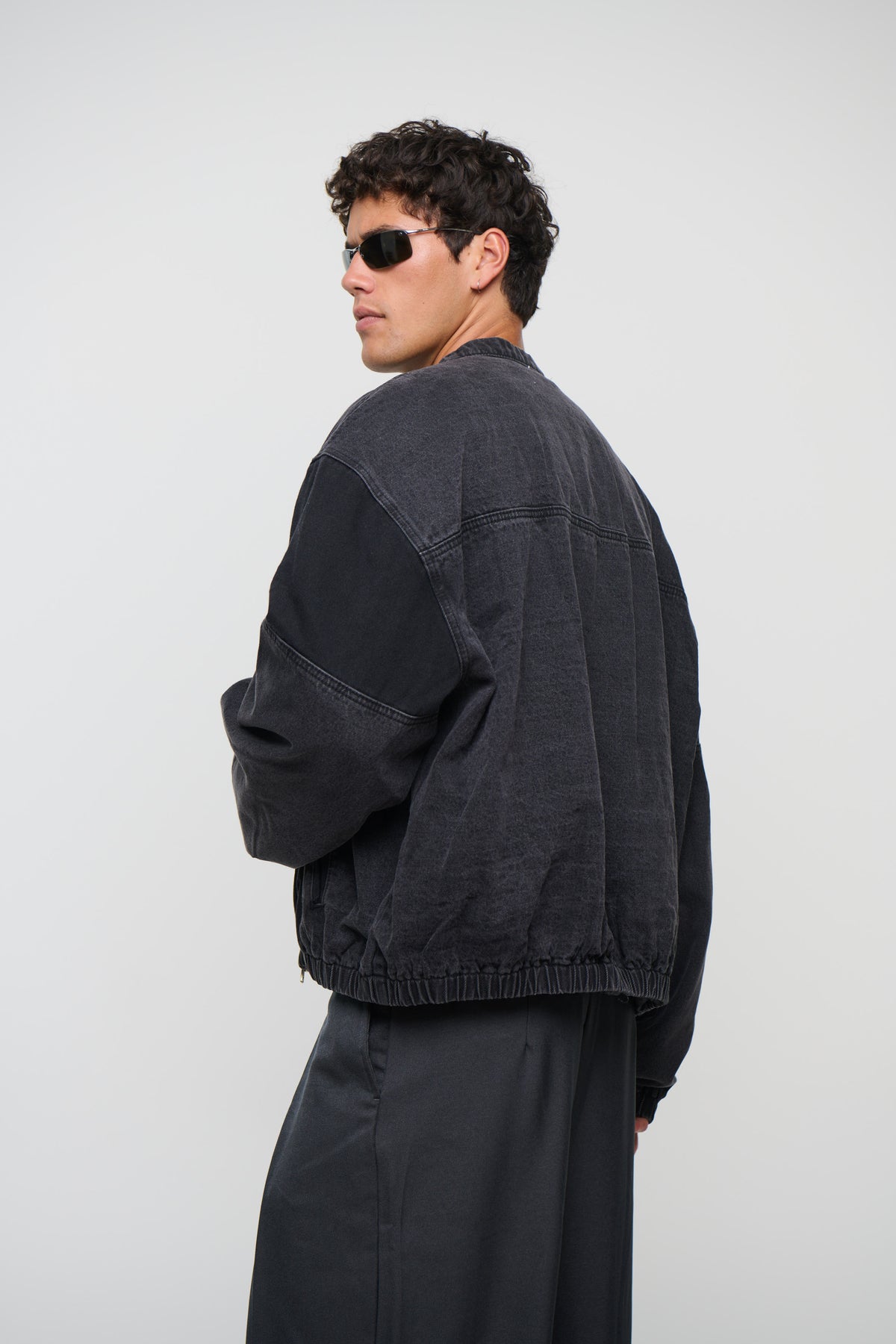 Panelled Denim Bomber Black