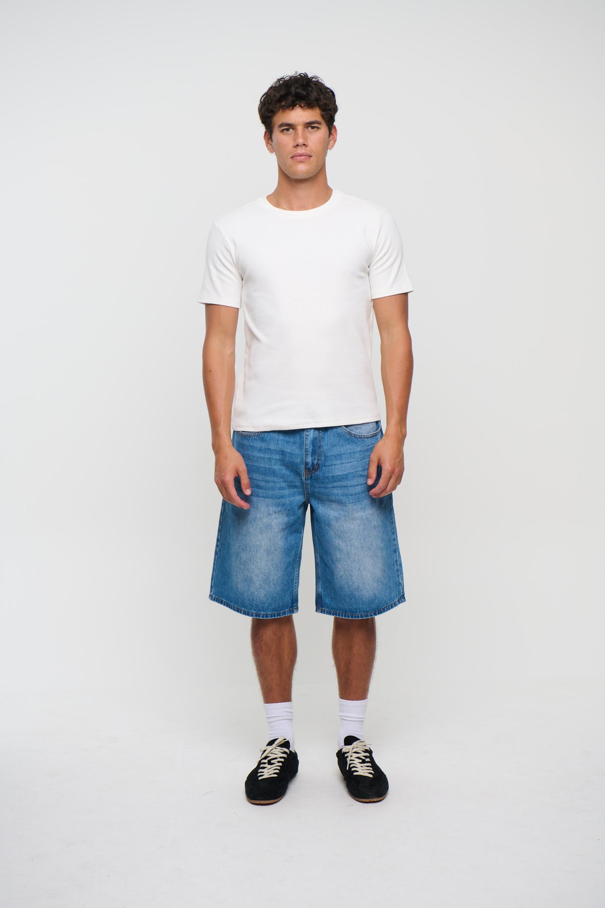 Flint Baggy Denim Jort Mid Blue