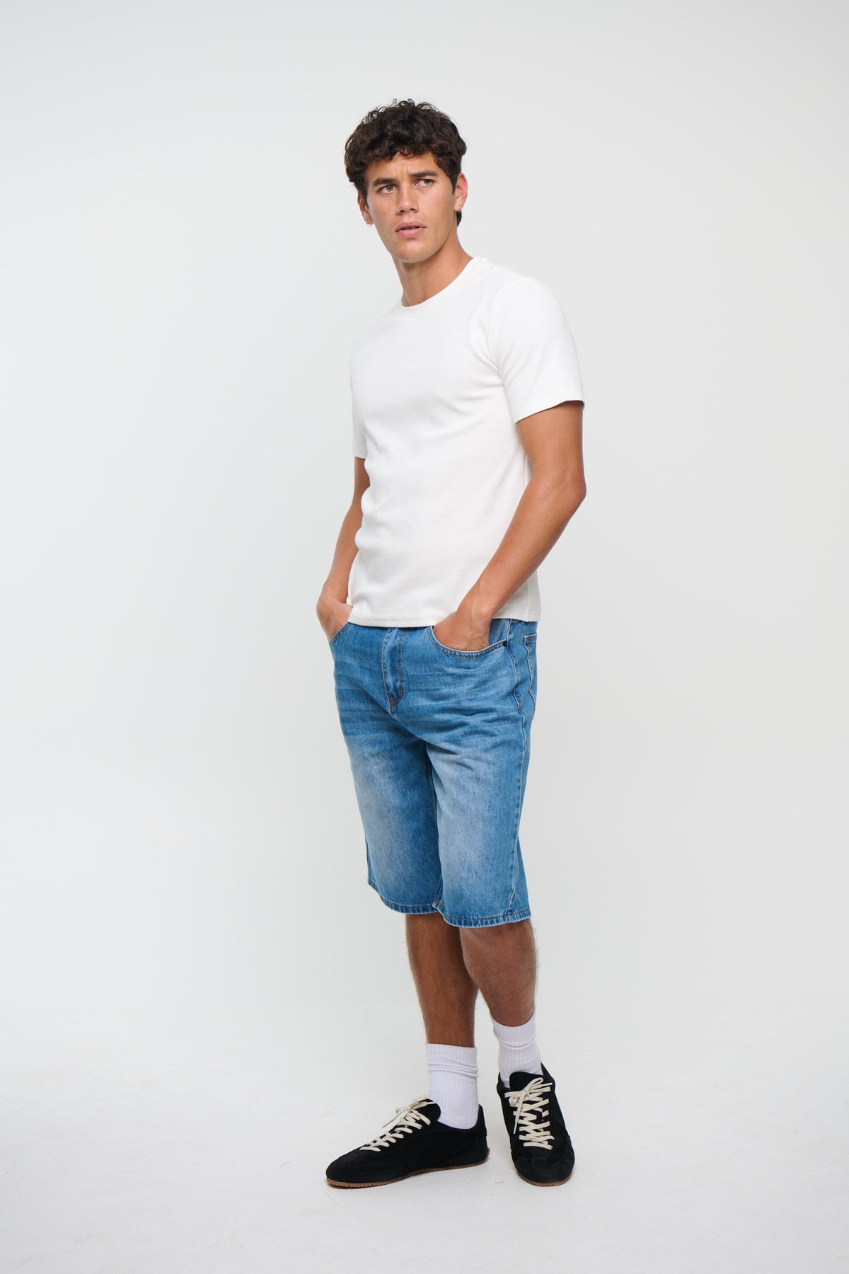 Flint Baggy Denim Jort Mid Blue