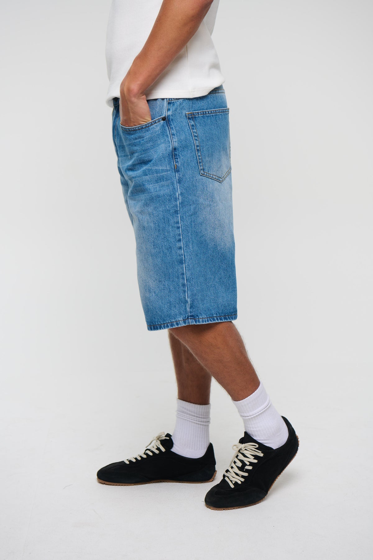 Flint Baggy Denim Jort Mid Blue