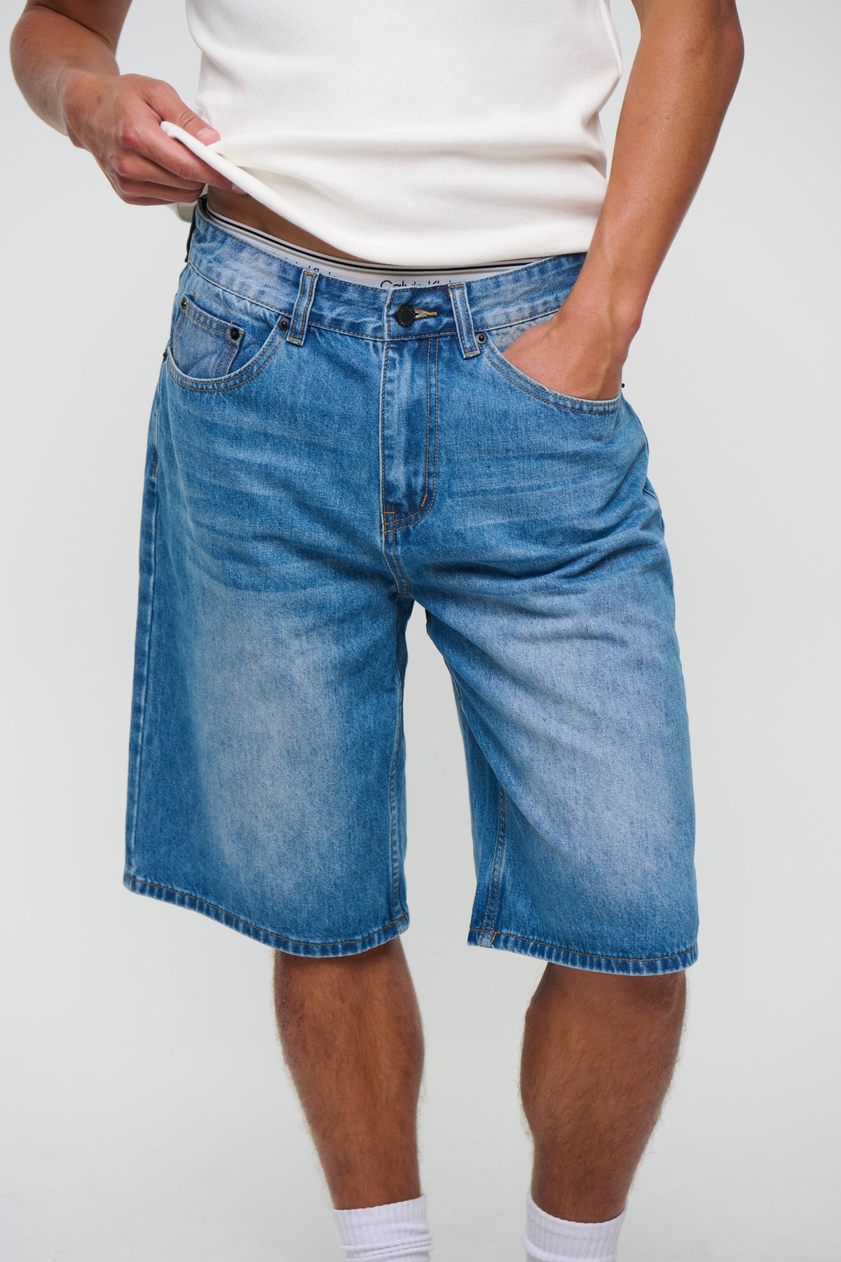 Flint Baggy Denim Jort Mid Blue