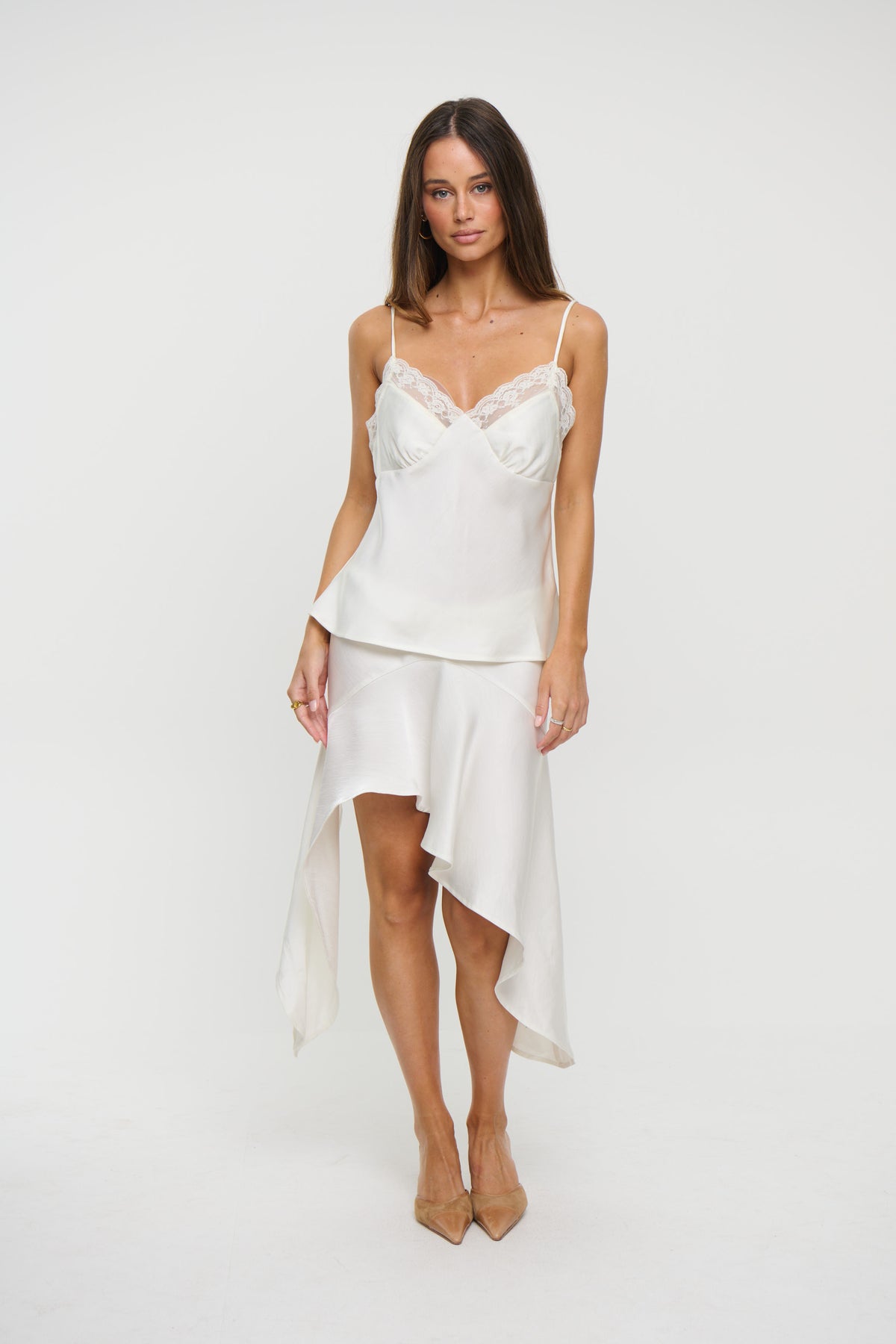 Gloss Midi Skirt Porcelain