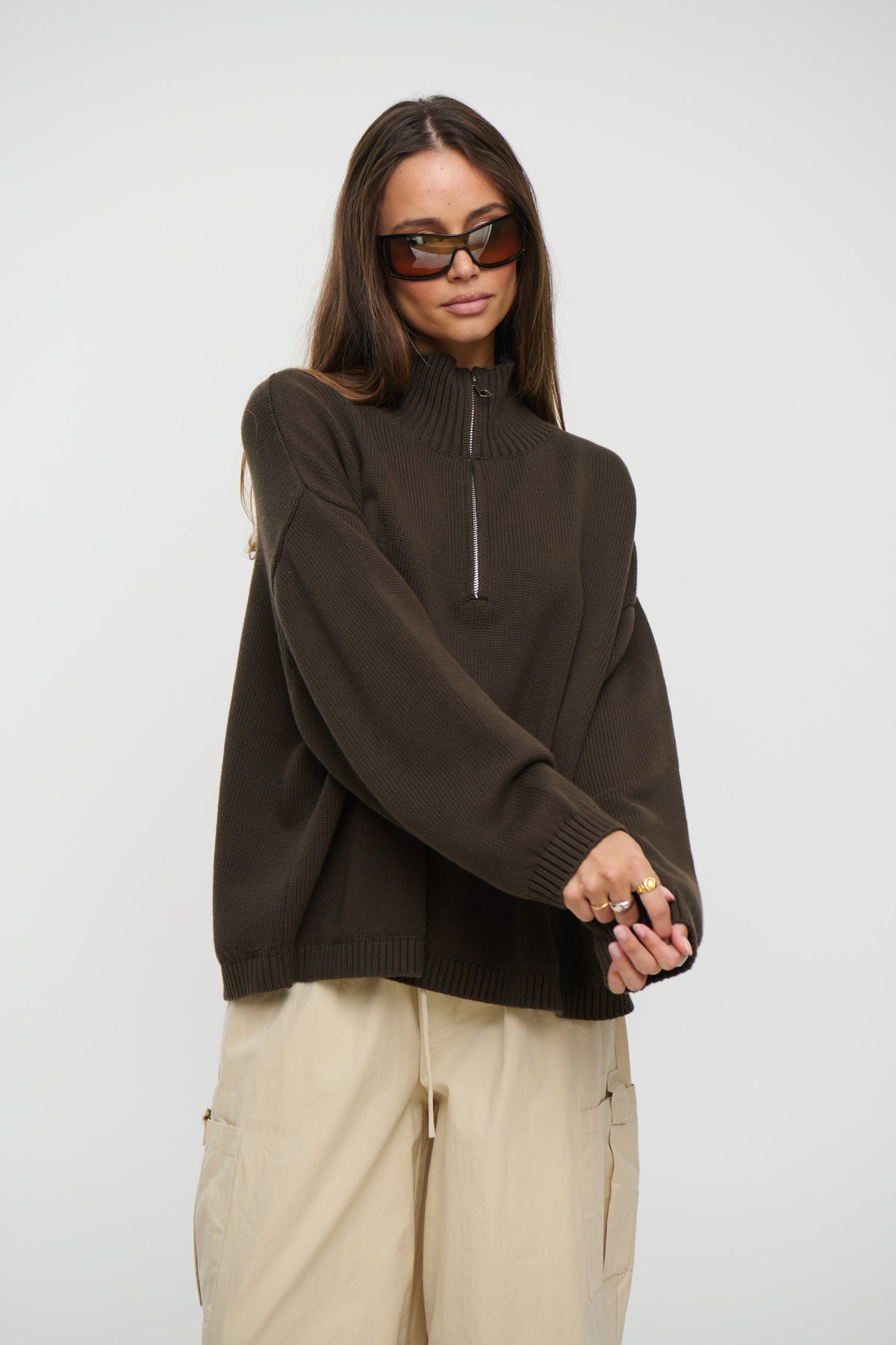 Rome Zip Up Knit Chocolate