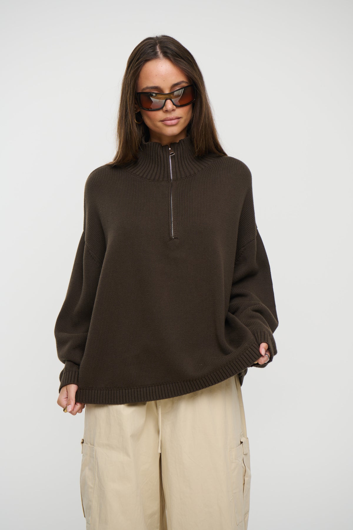 Rome Zip Up Knit Chocolate